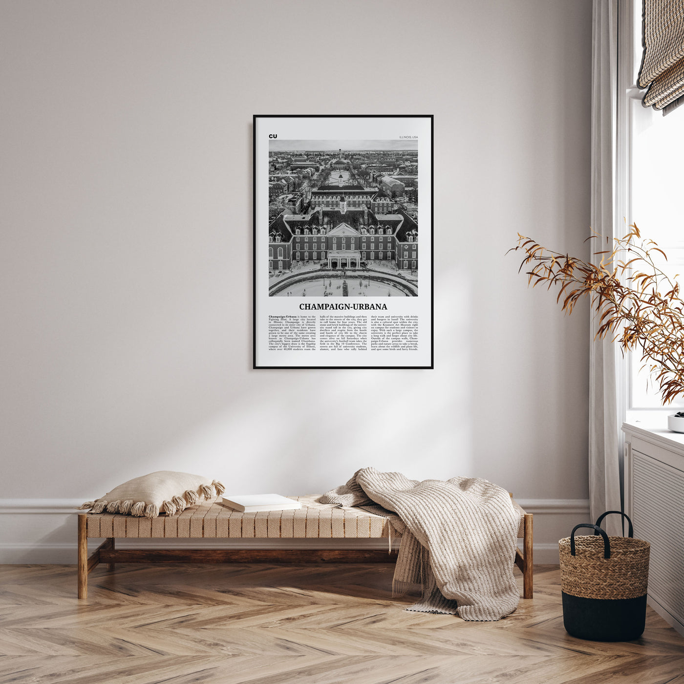 Champaign-Urbana Travel B&W Poster