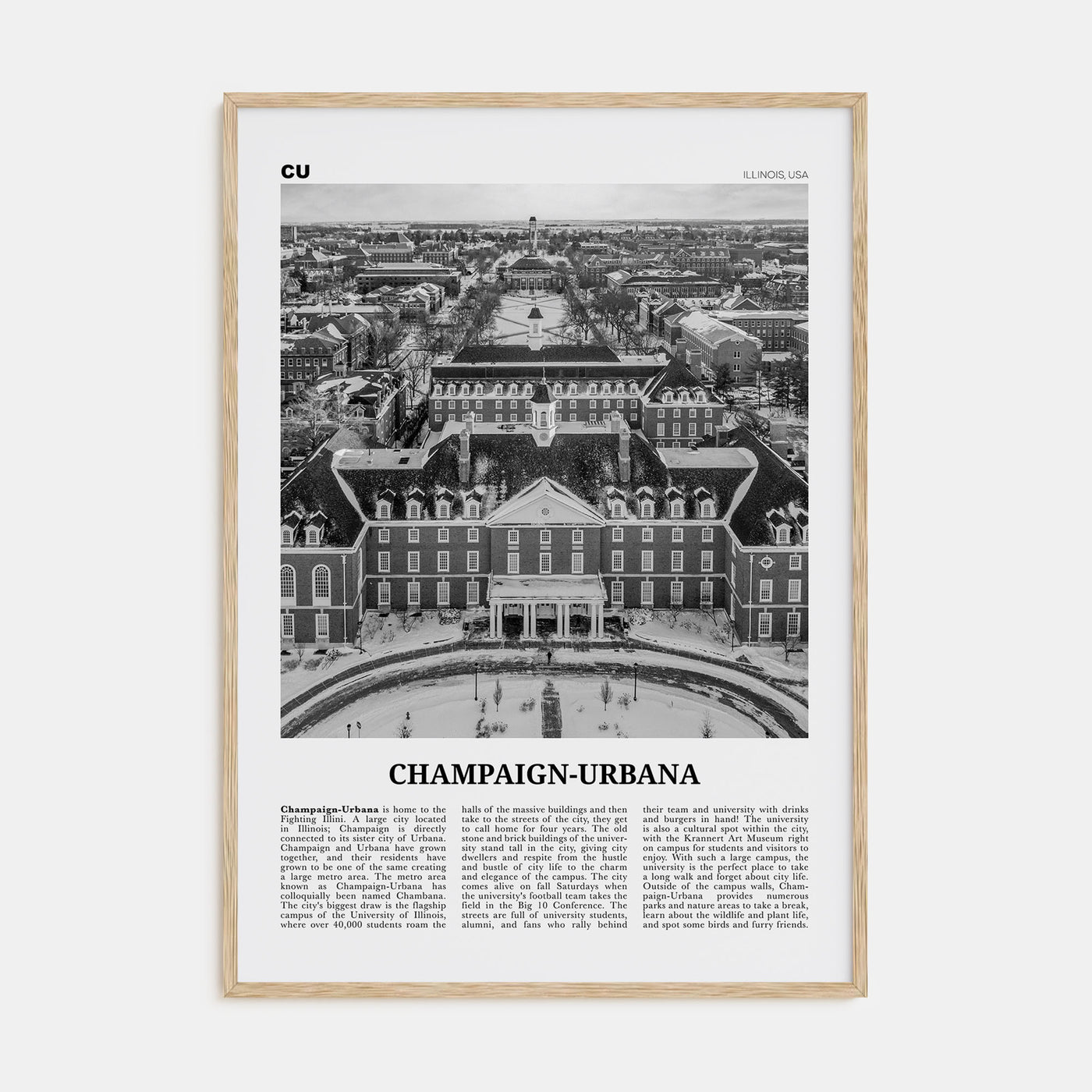 Champaign-Urbana Travel B&W Poster
