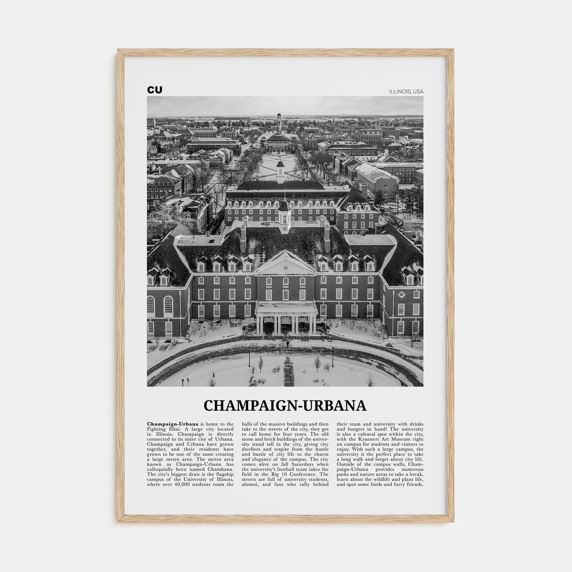Champaign-Urbana Travel B&W Poster