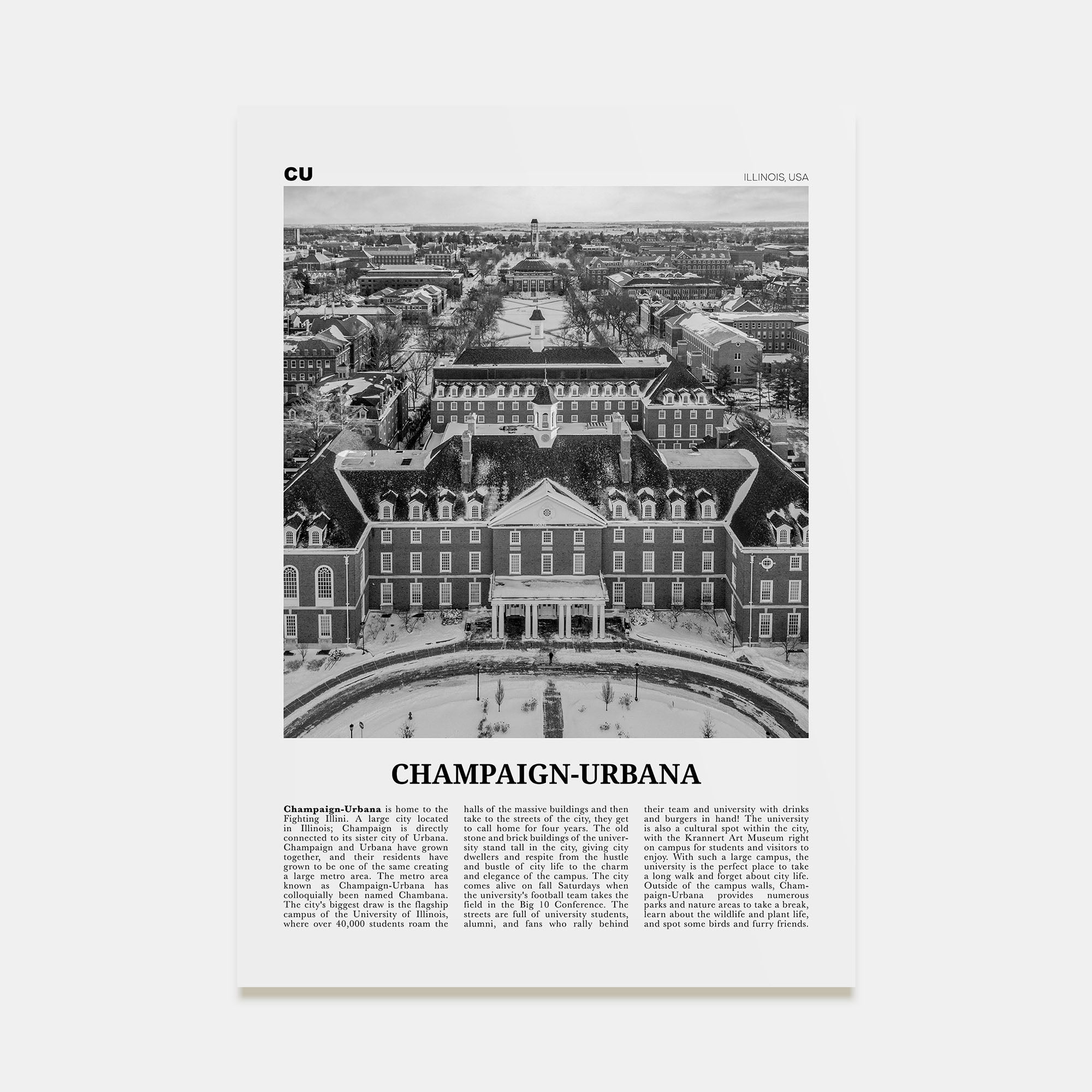 Champaign-Urbana Travel B&W Poster