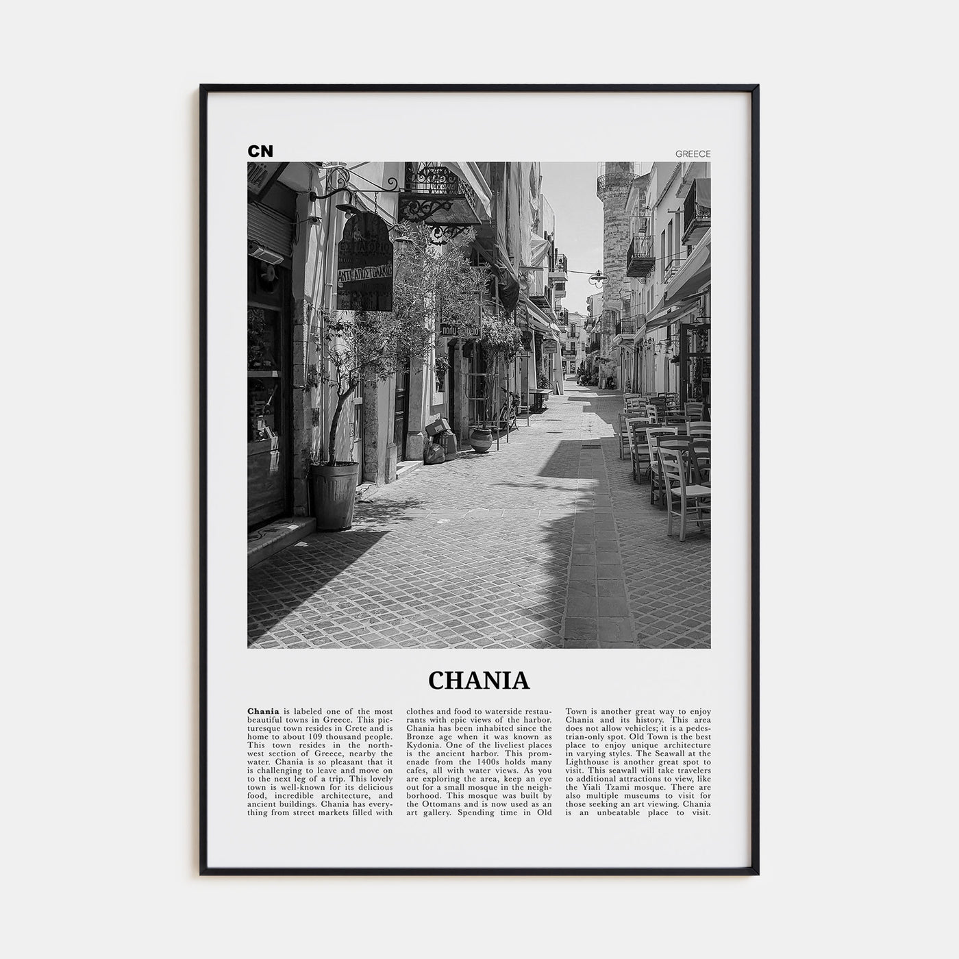 Chania Travel B&W Poster
