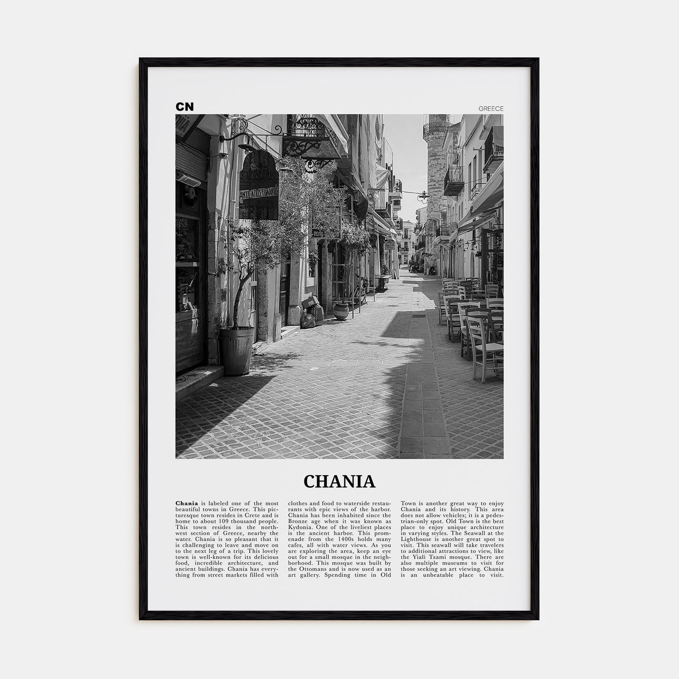 Chania Travel B&W Poster