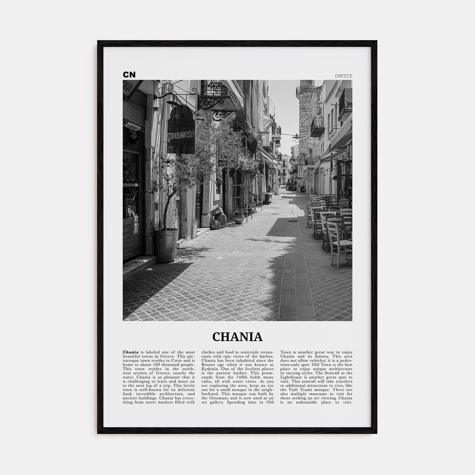 Chania Travel B&W Poster