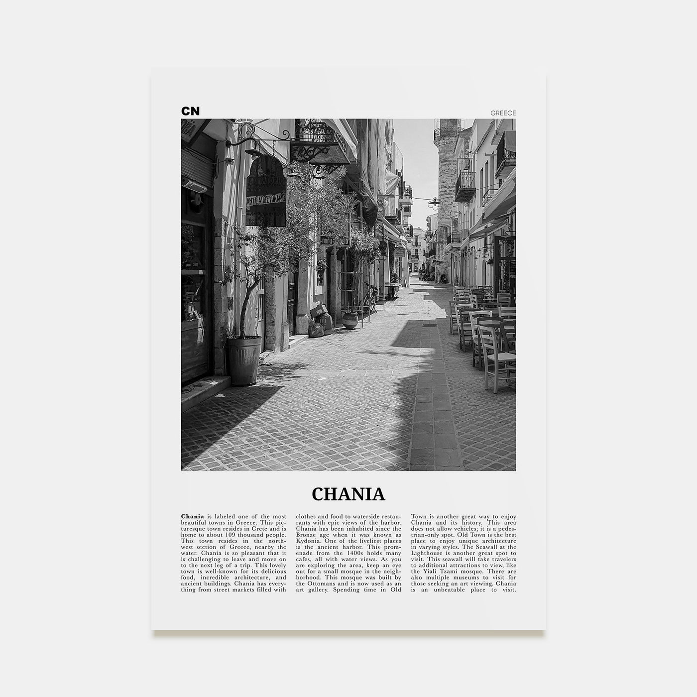 Chania Travel B&W Poster