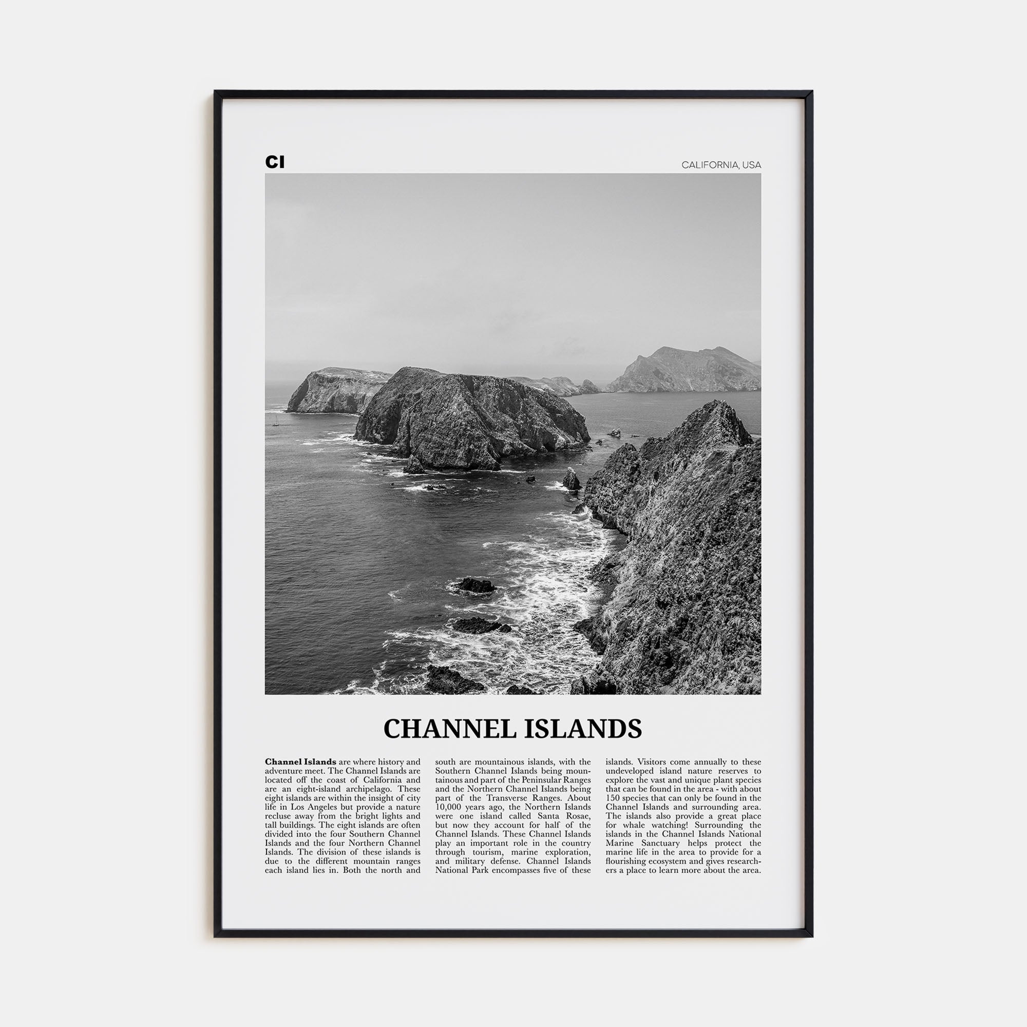 Channel Islands, California Travel B&W Poster