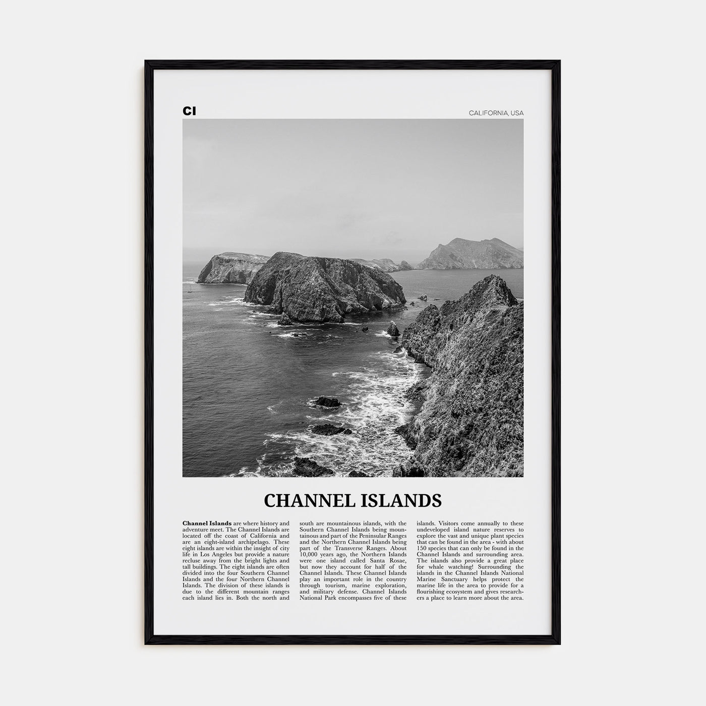 Channel Islands, California Travel B&W Poster