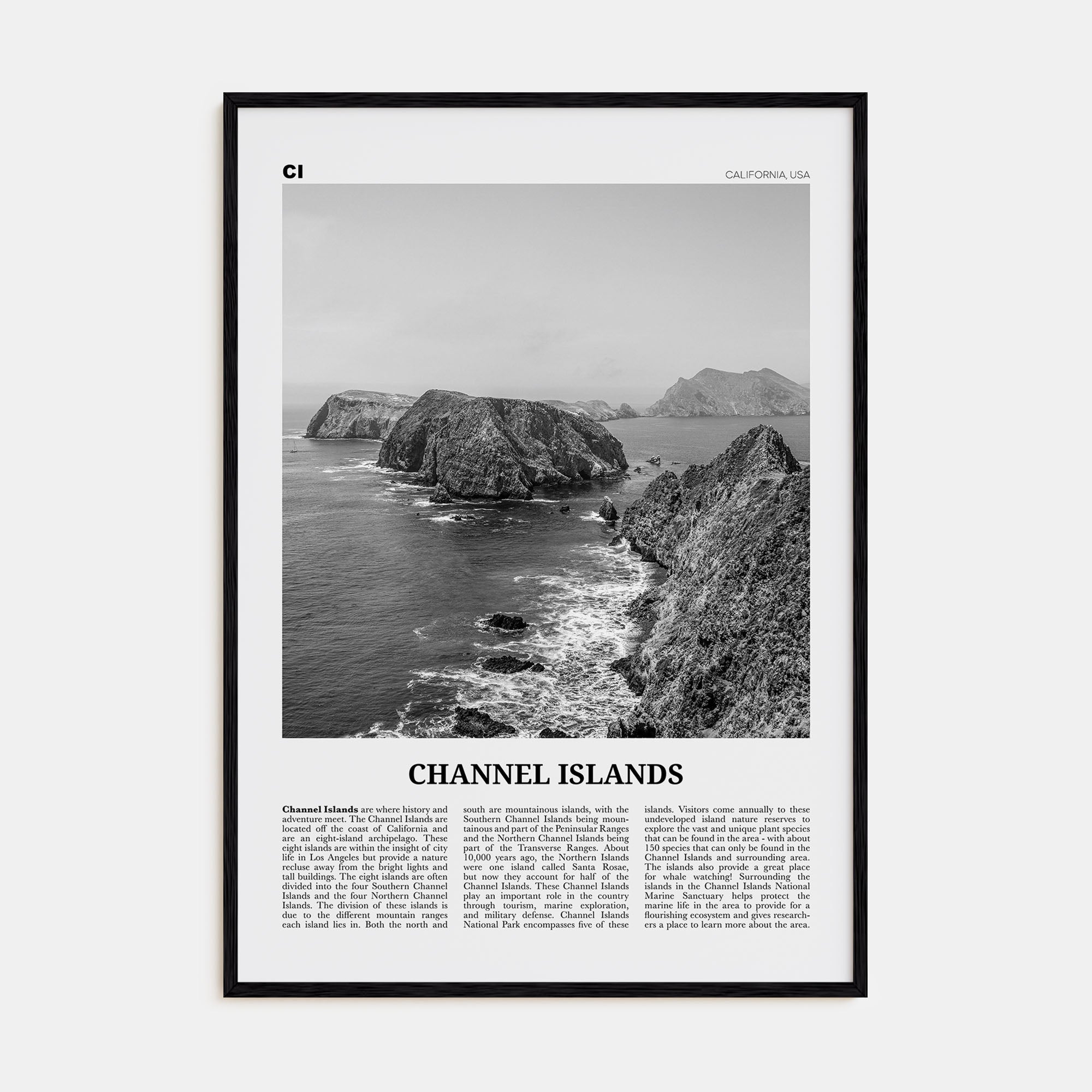 Channel Islands, California Travel B&W Poster