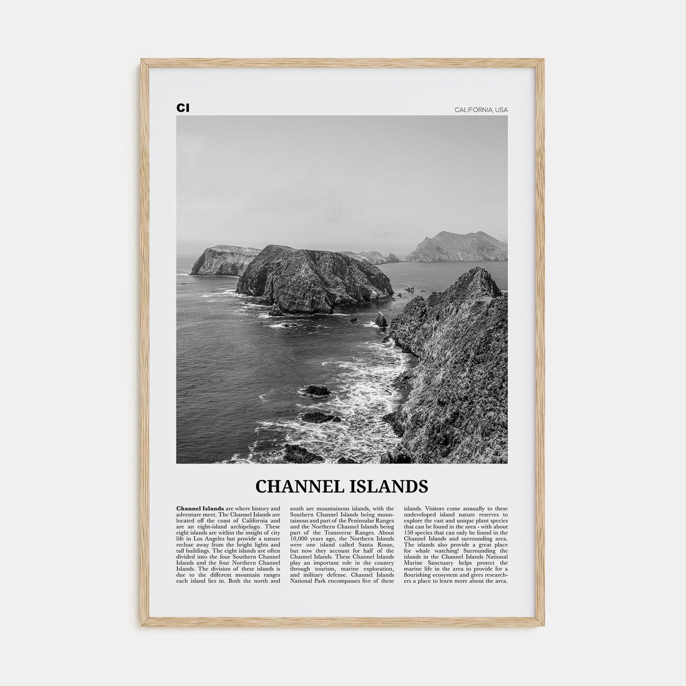 Channel Islands, California Travel B&W Poster