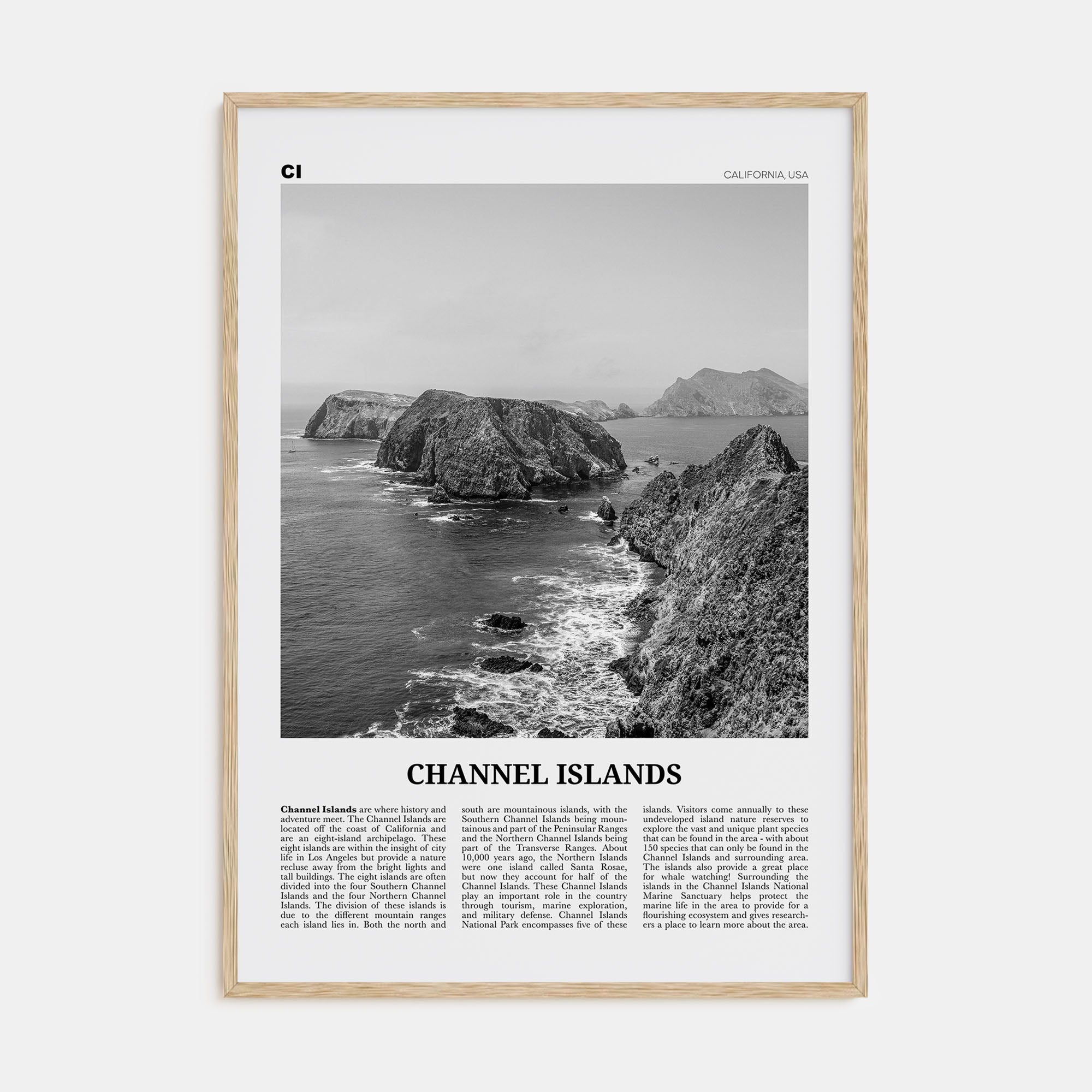 Channel Islands, California Travel B&W Poster