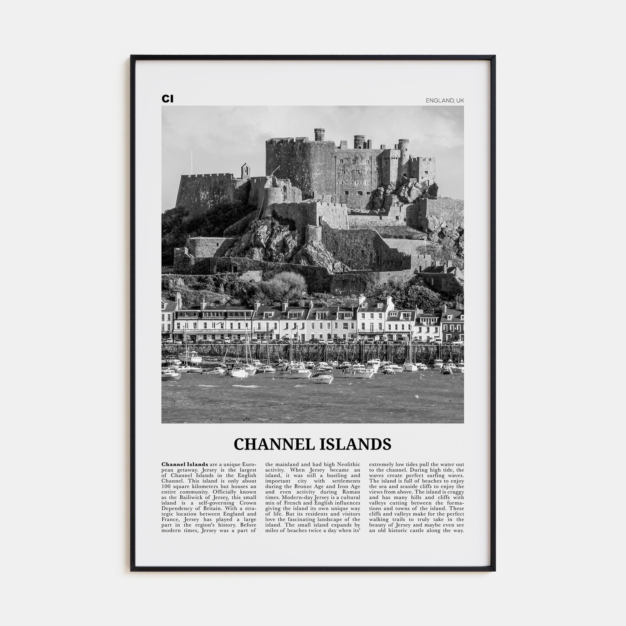 Channel Islands, England Travel B&W No 1 Poster