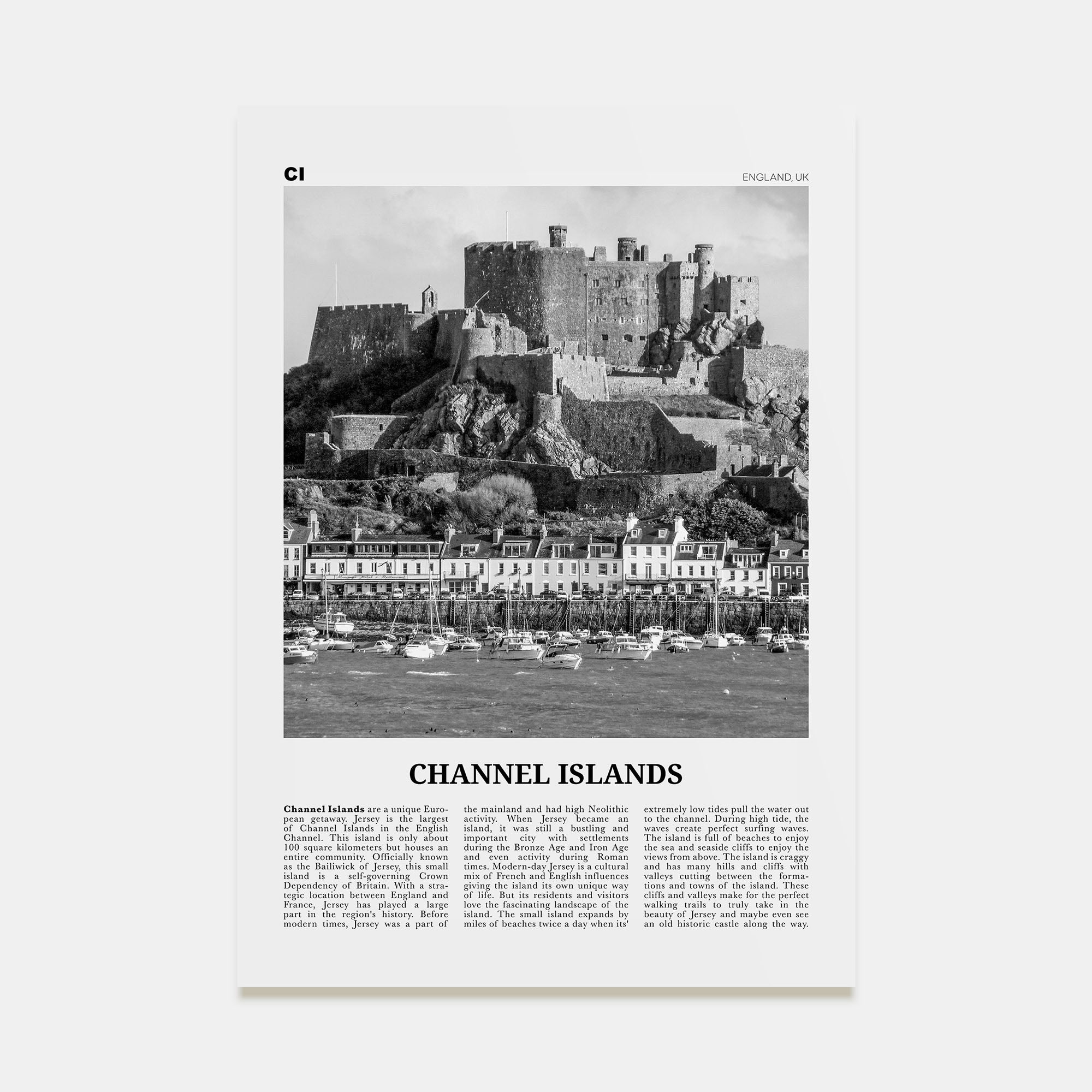 Channel Islands, England Travel B&W No 1 Poster