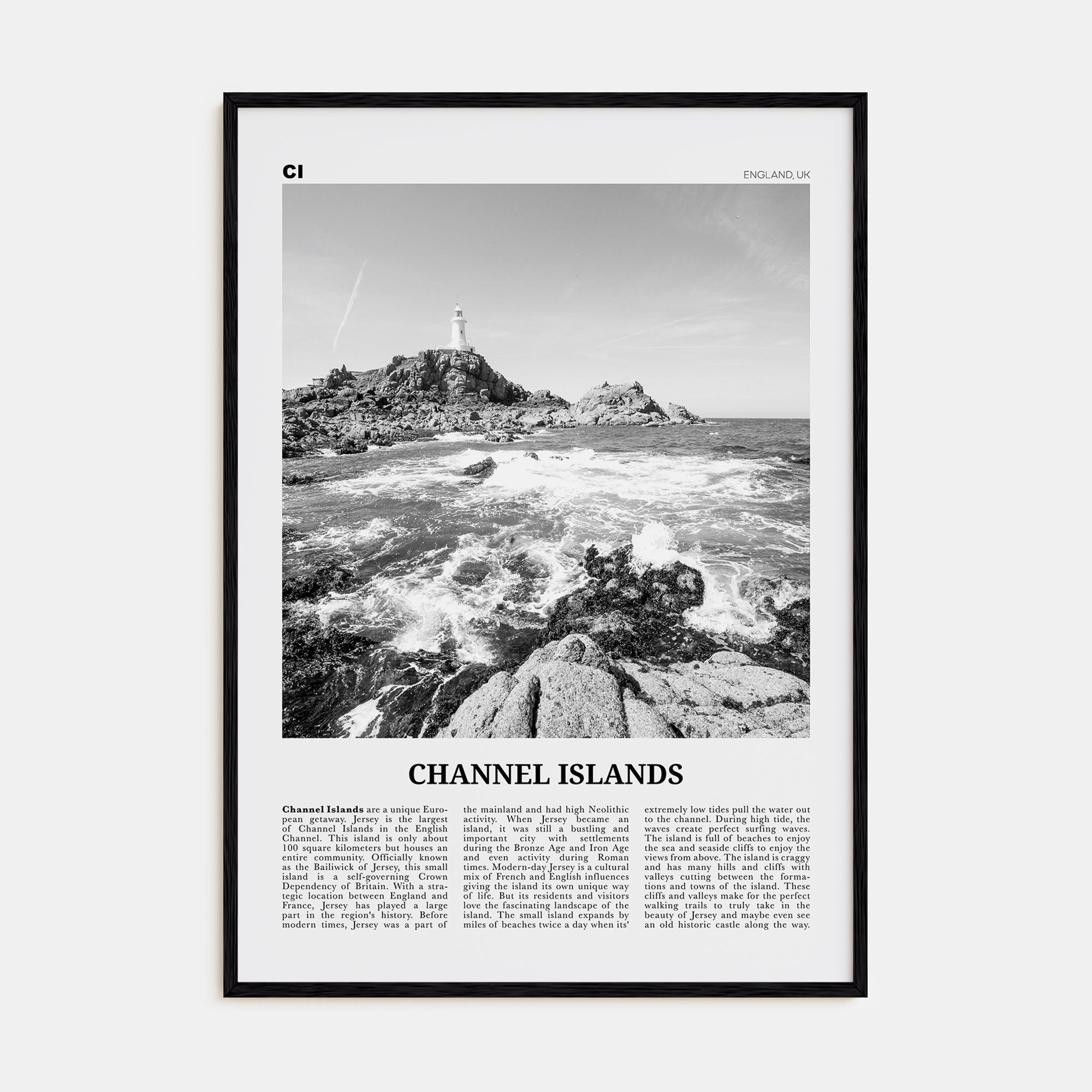 Channel Islands, England Travel B&W No 2 Poster