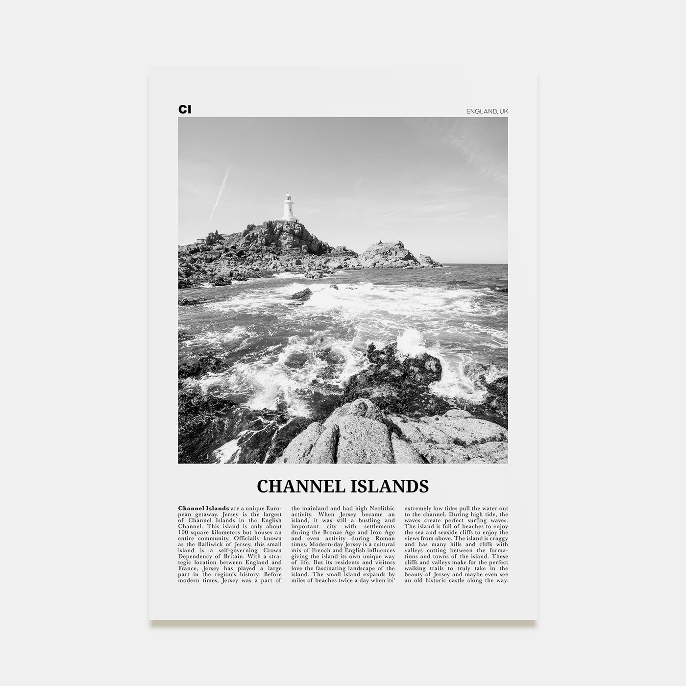 Channel Islands, England Travel B&W No 2 Poster