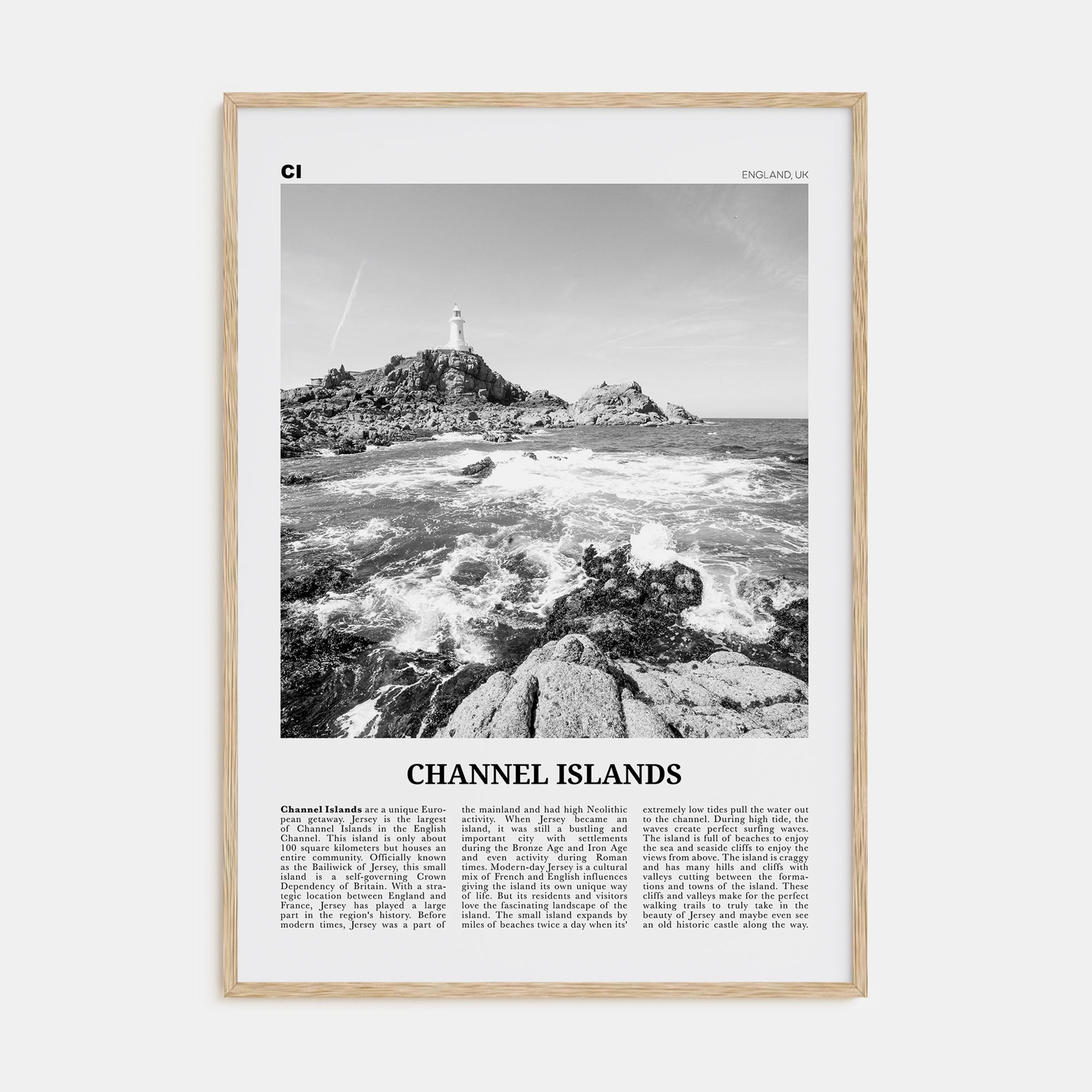 Channel Islands, England Travel B&W No 2 Poster