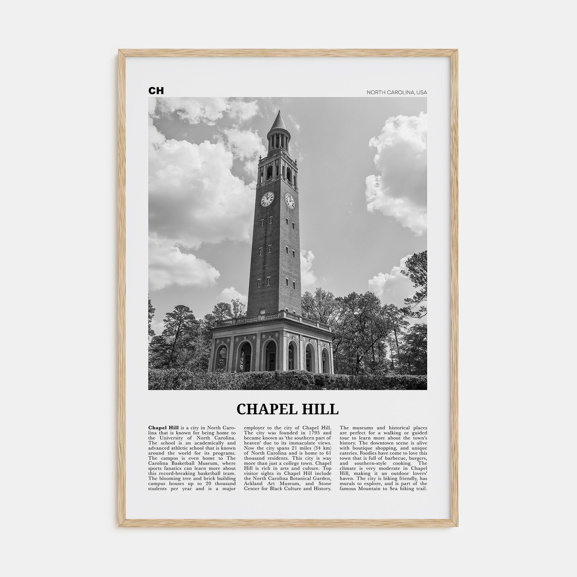 Chapel Hill Travel B&W Poster