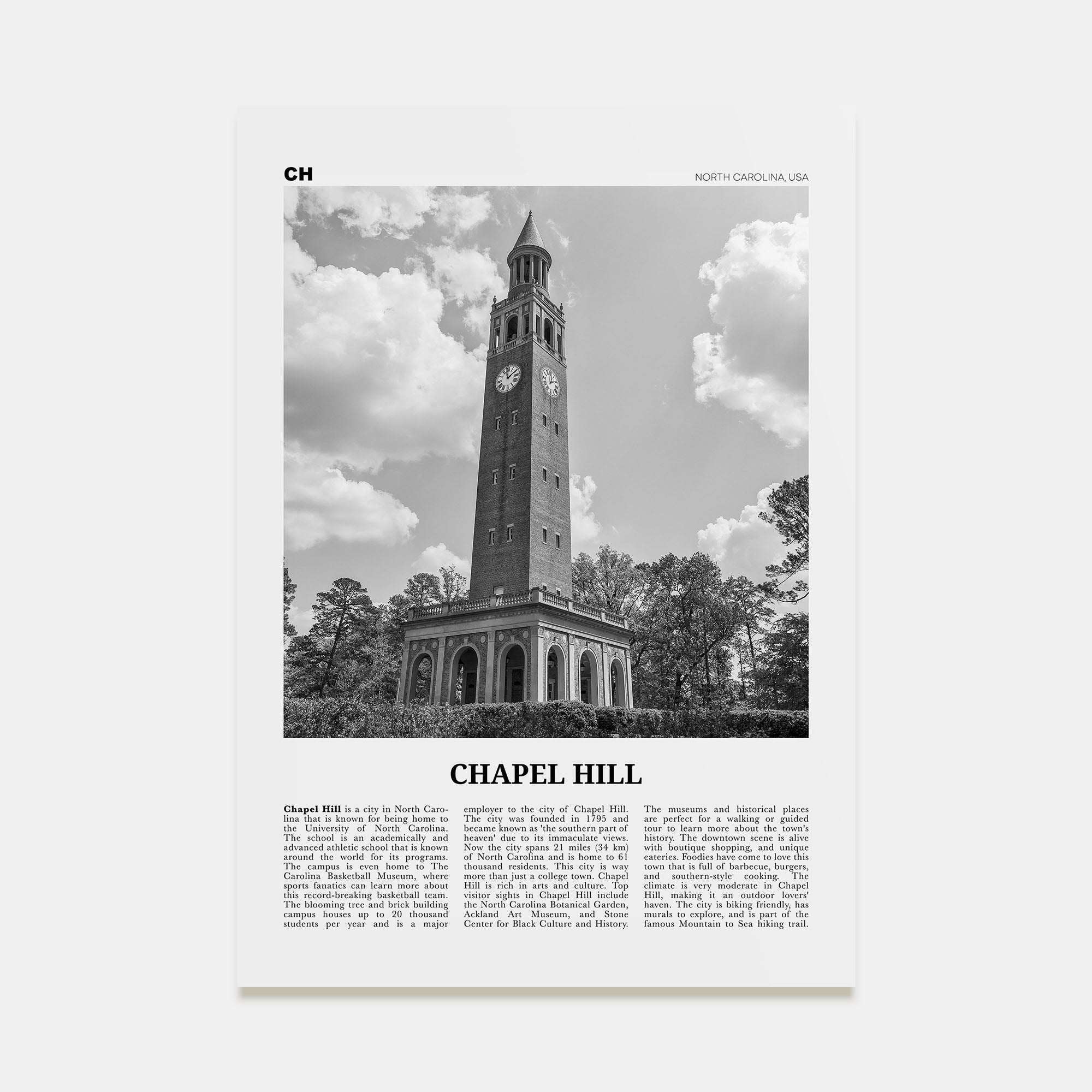 Chapel Hill Travel B&W Poster