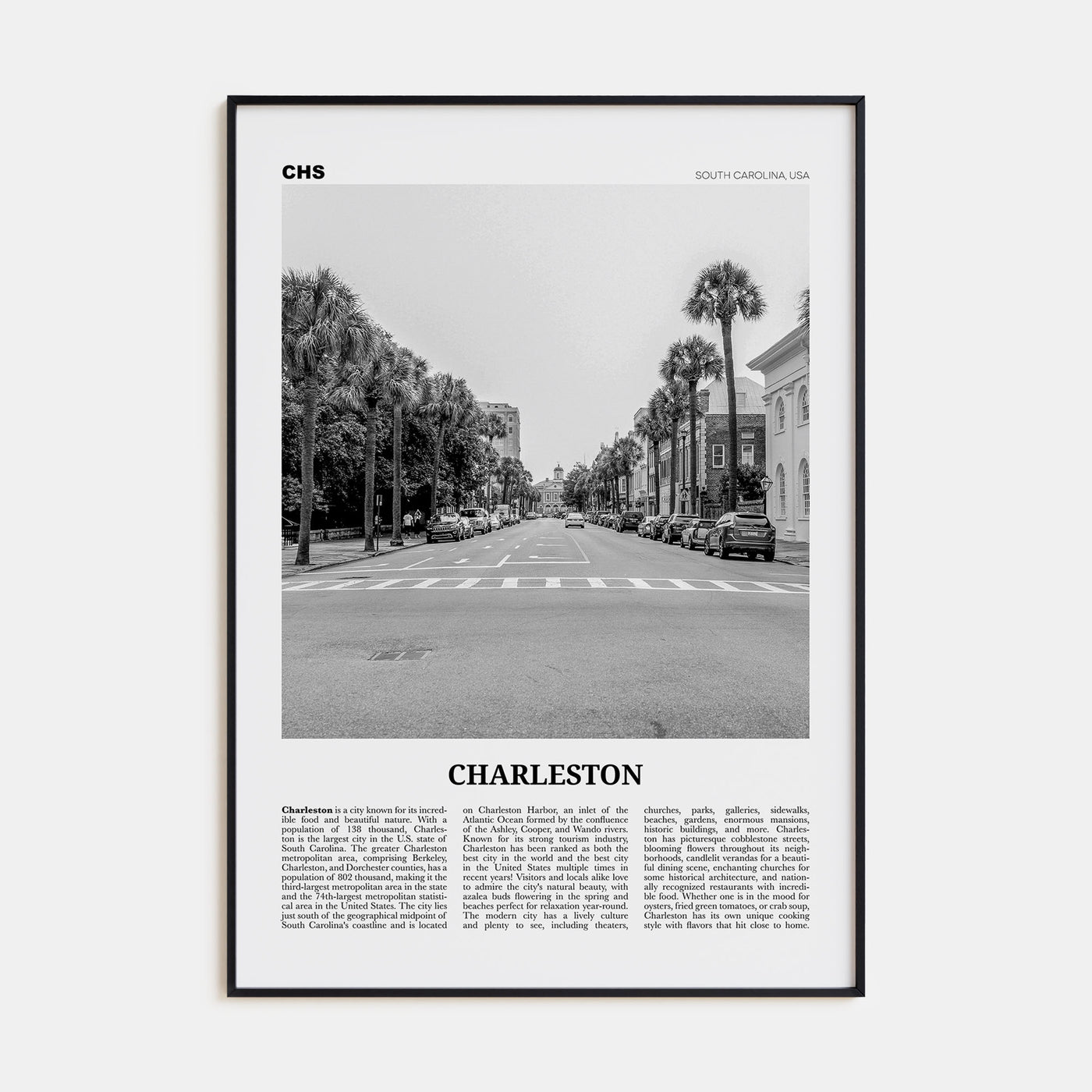 Charleston, South Carolina Travel B&W No 2 Poster