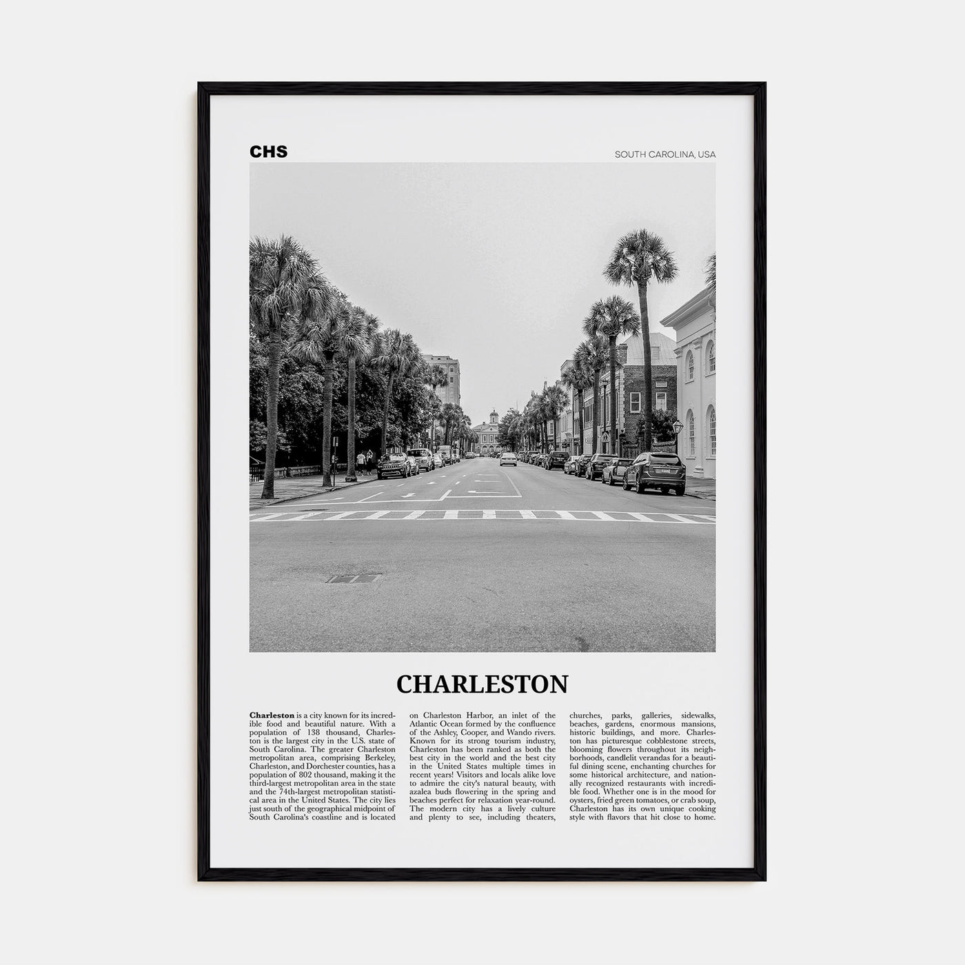 Charleston, South Carolina Travel B&W No 2 Poster