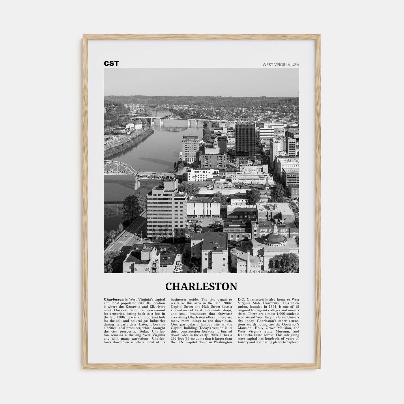 Charleston, West Virginia Travel B&W Poster