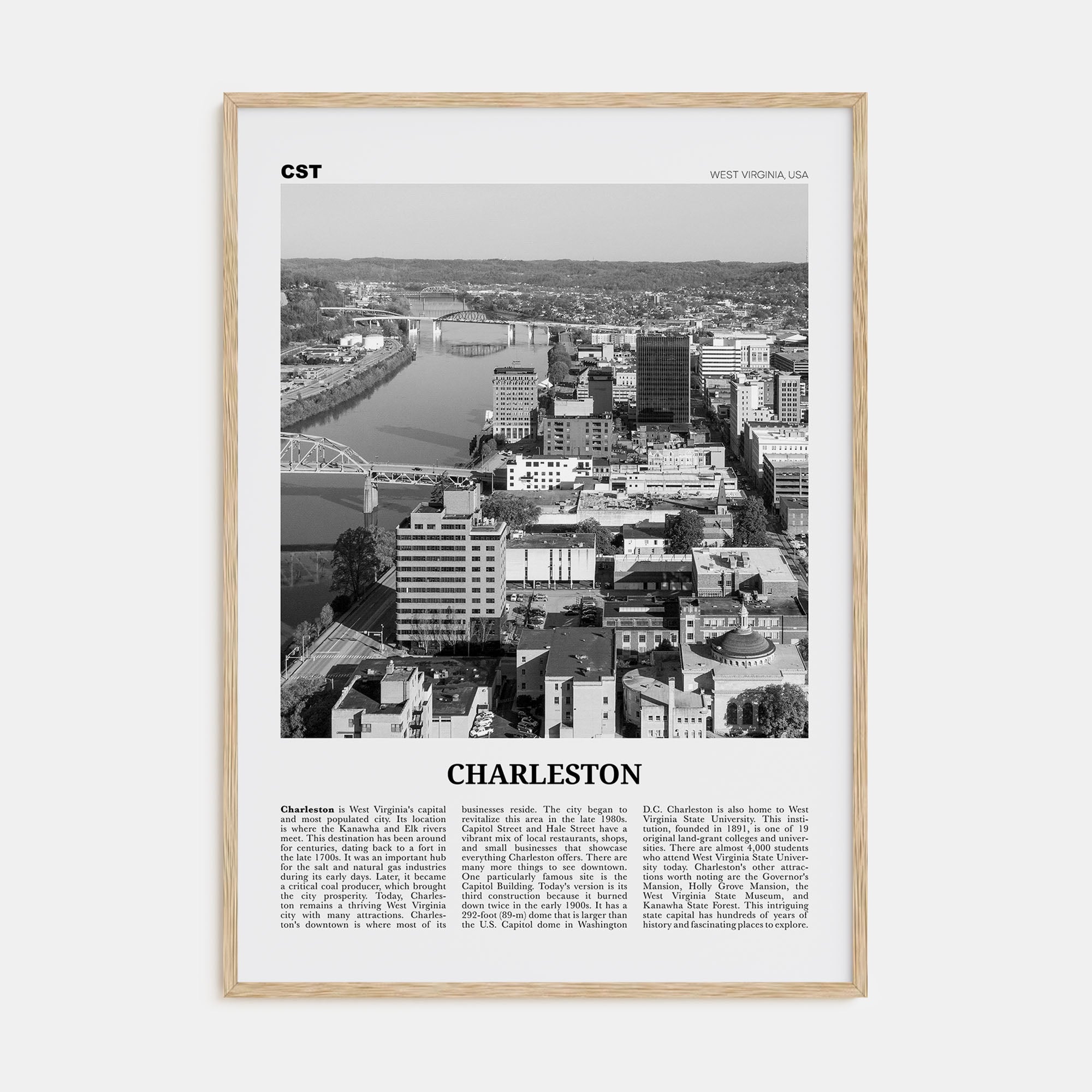 Charleston, West Virginia Travel B&W Poster