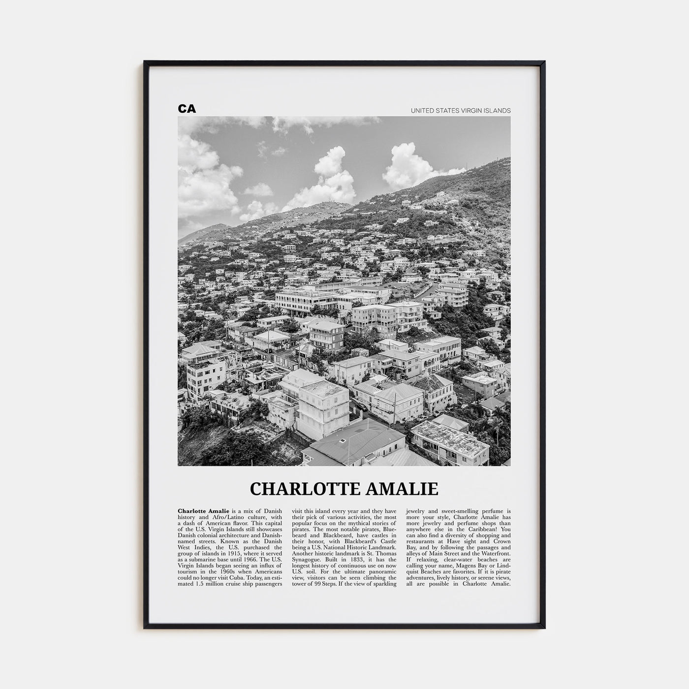 Charlotte Amalie Travel B&W Poster