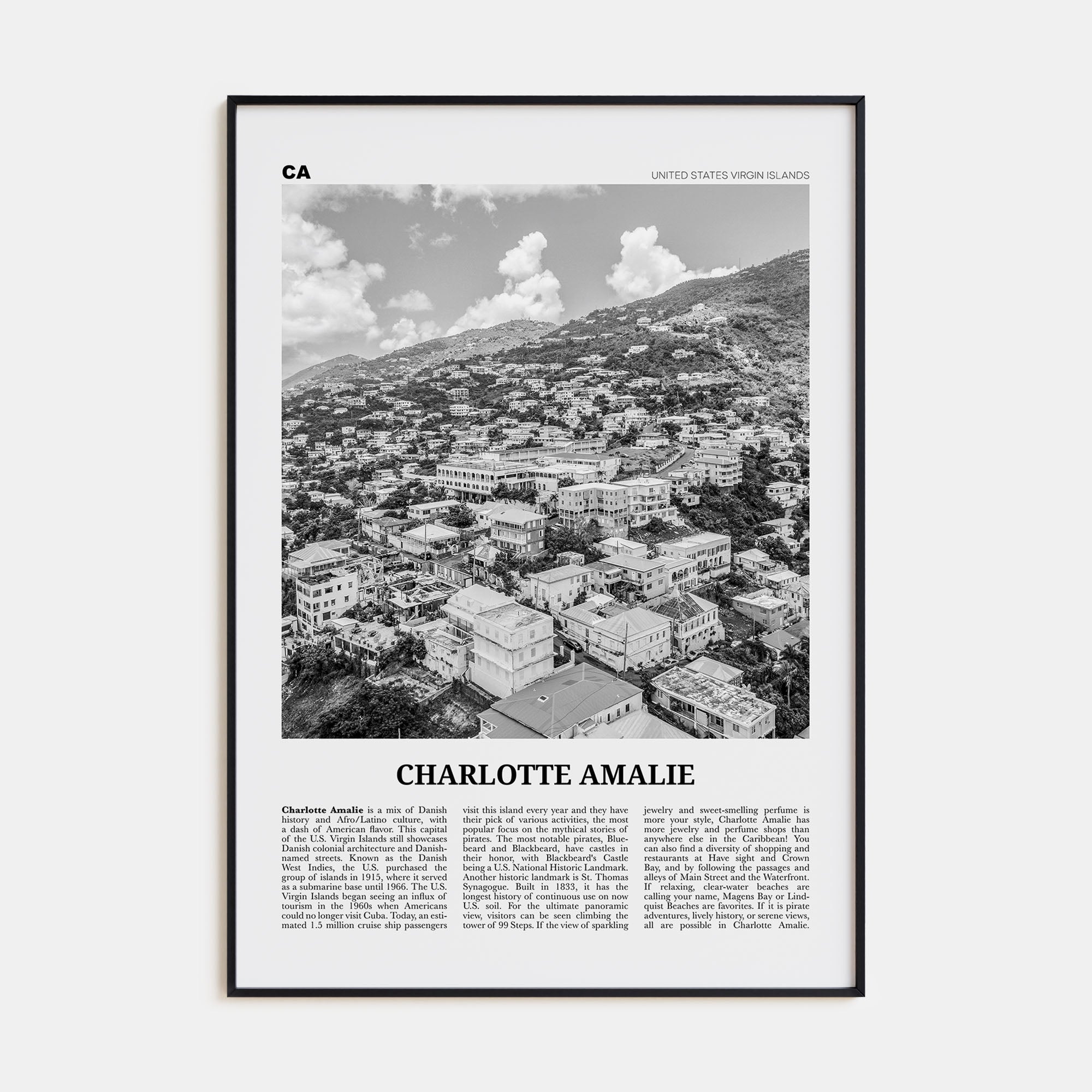 Charlotte Amalie Travel B&W Poster