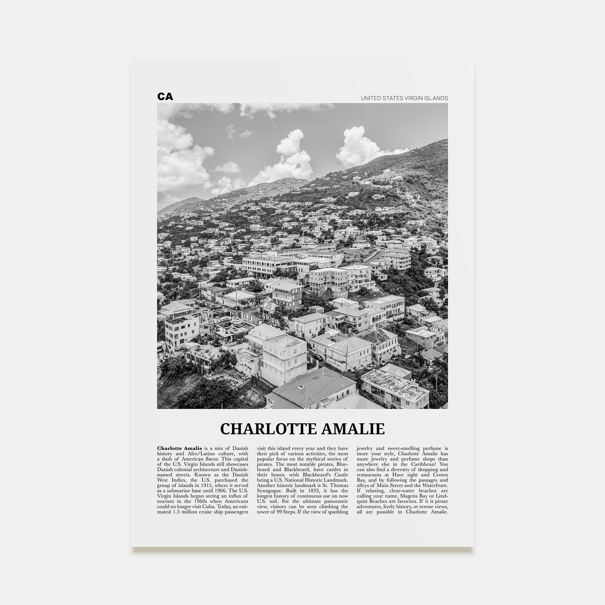 Charlotte Amalie Travel B&W Poster