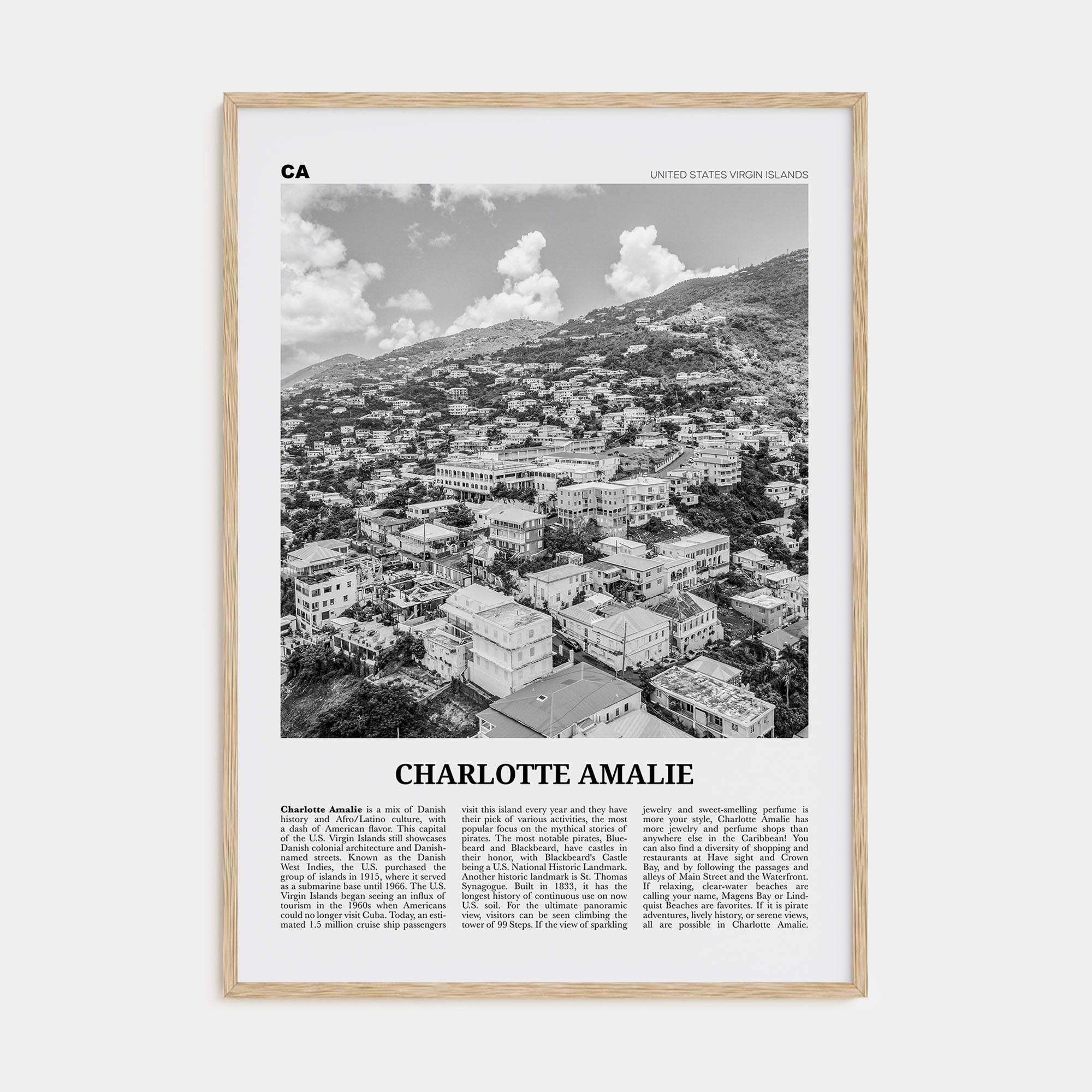 Charlotte Amalie Travel B&W Poster