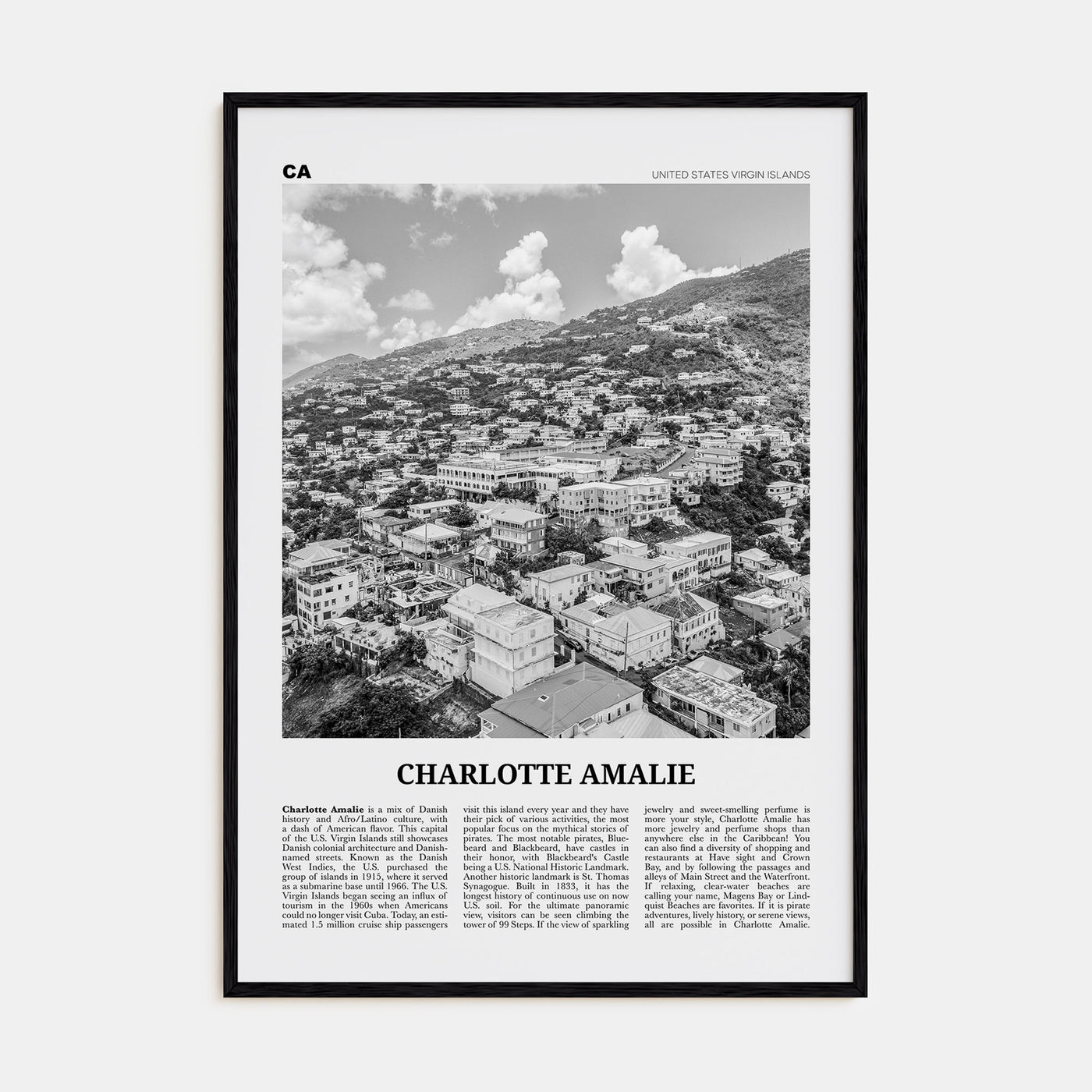 Charlotte Amalie Travel B&W Poster