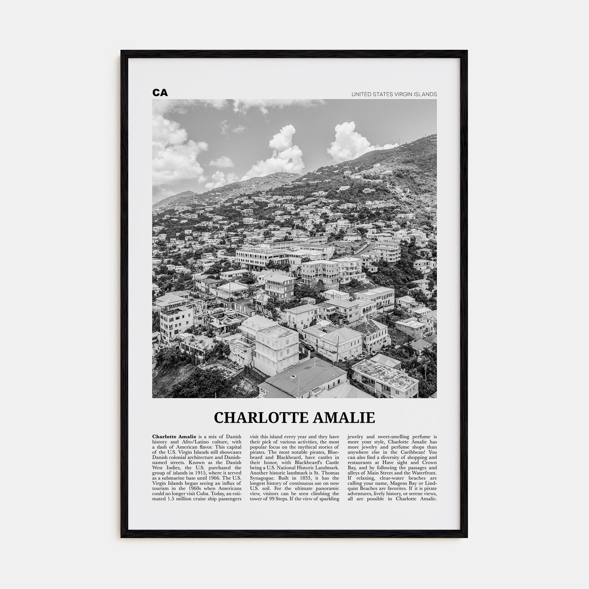 Charlotte Amalie Travel B&W Poster