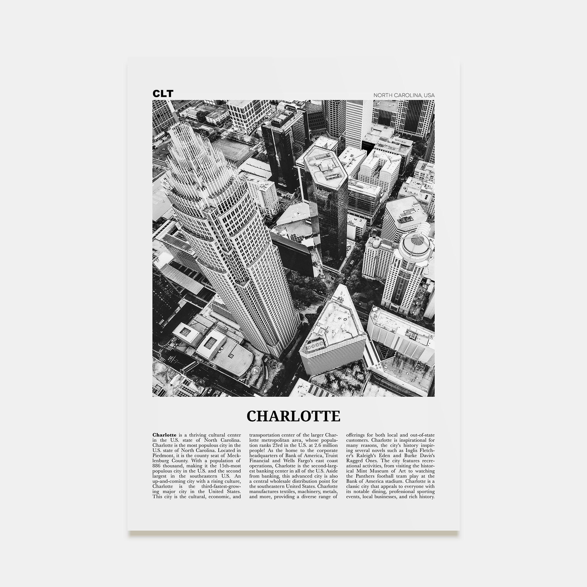 Charlotte Travel B&W No 1 Poster