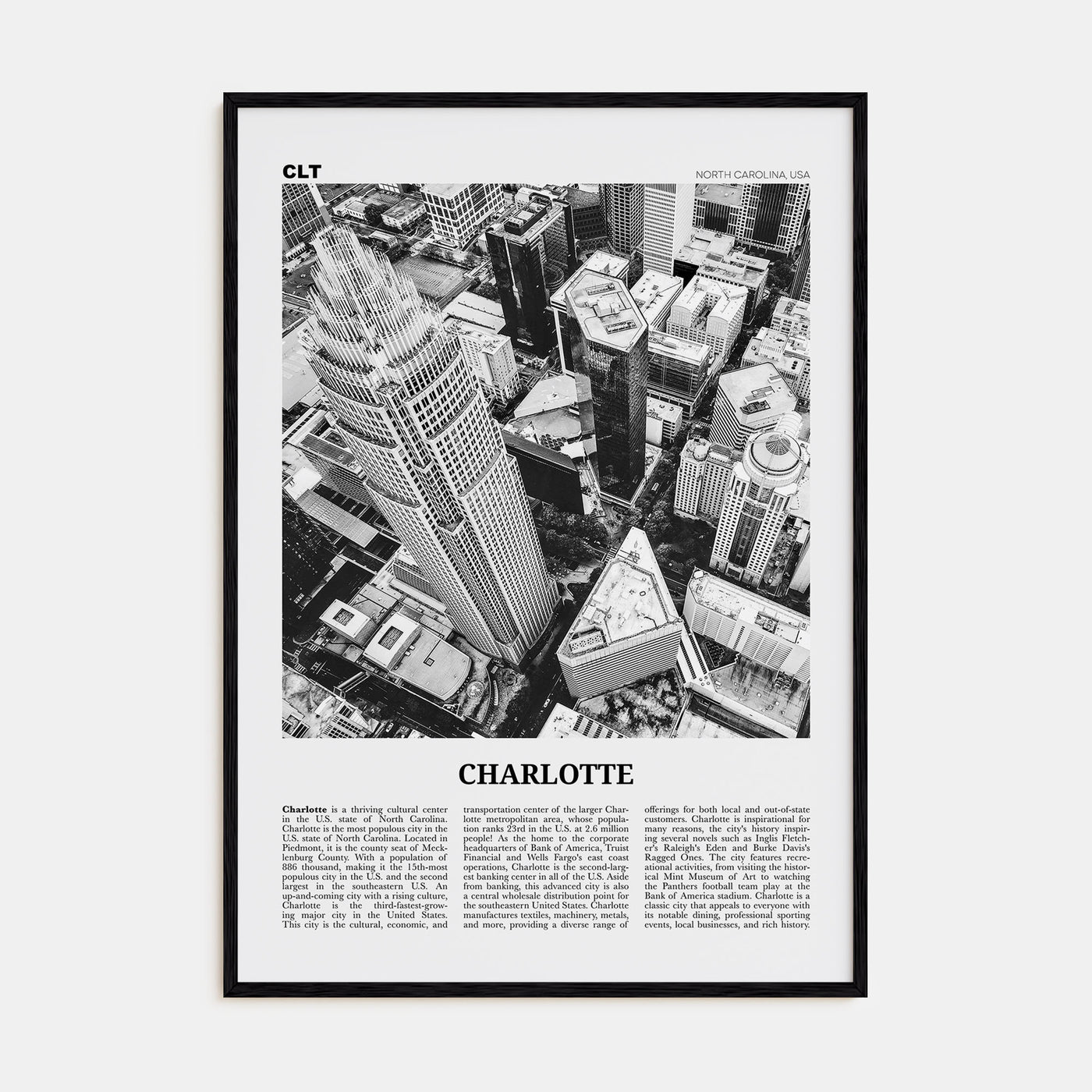 Charlotte Travel B&W No 1 Poster