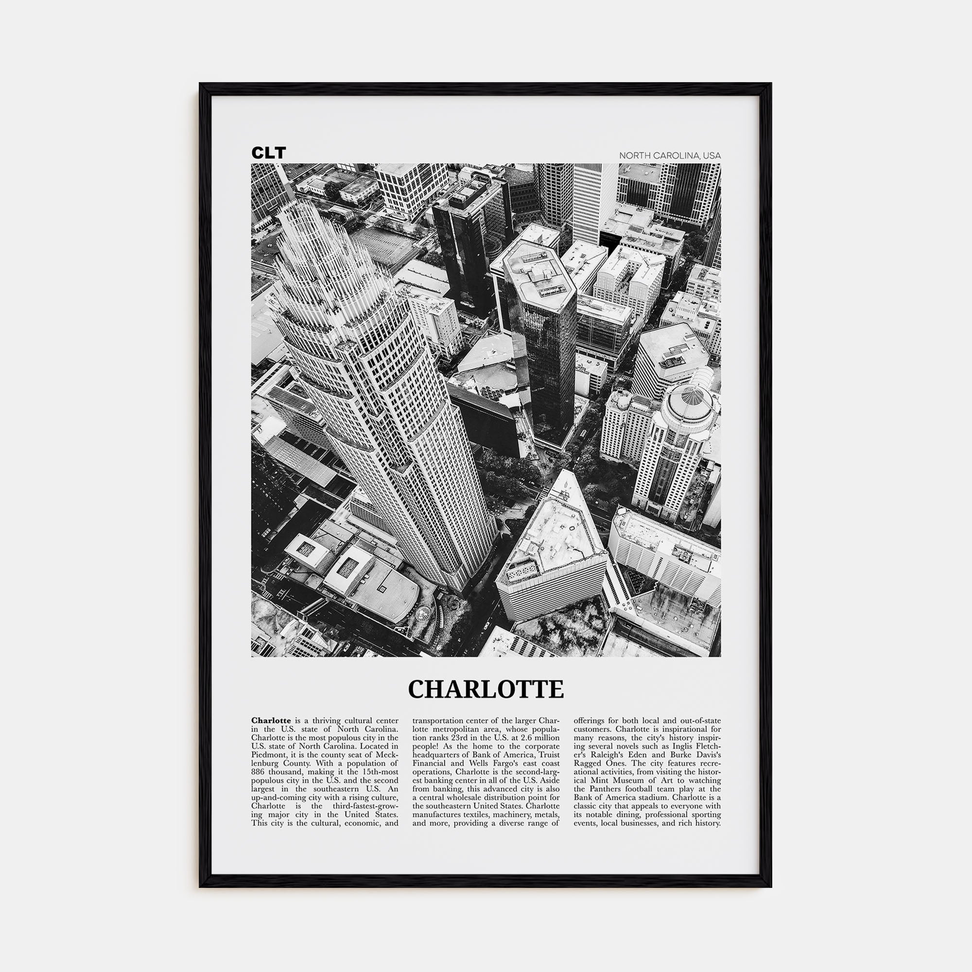 Charlotte Travel B&W No 1 Poster