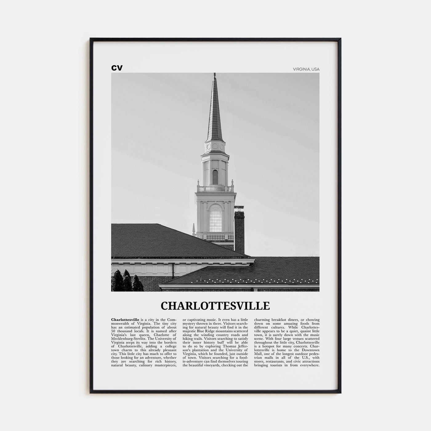 Charlottesville Travel B&W No 1 Poster