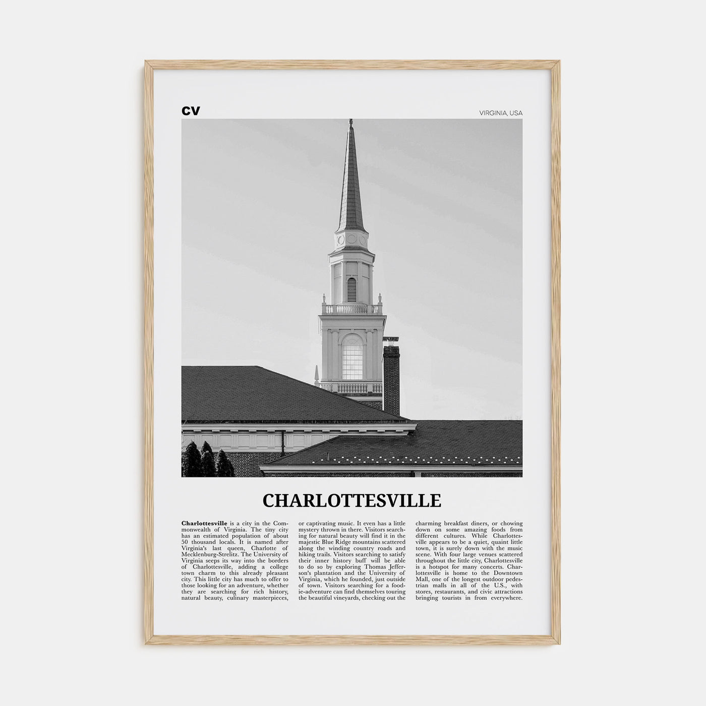 Charlottesville Travel B&W No 1 Poster