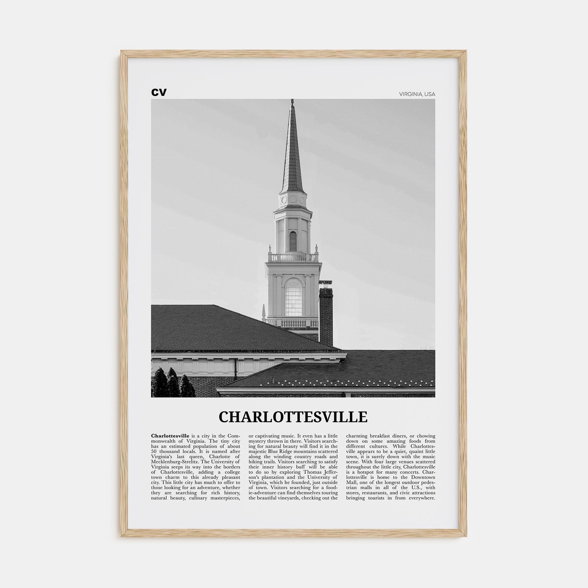 Charlottesville Travel B&W No 1 Poster