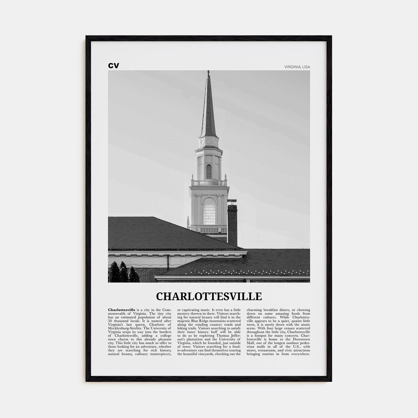 Charlottesville Travel B&W No 1 Poster