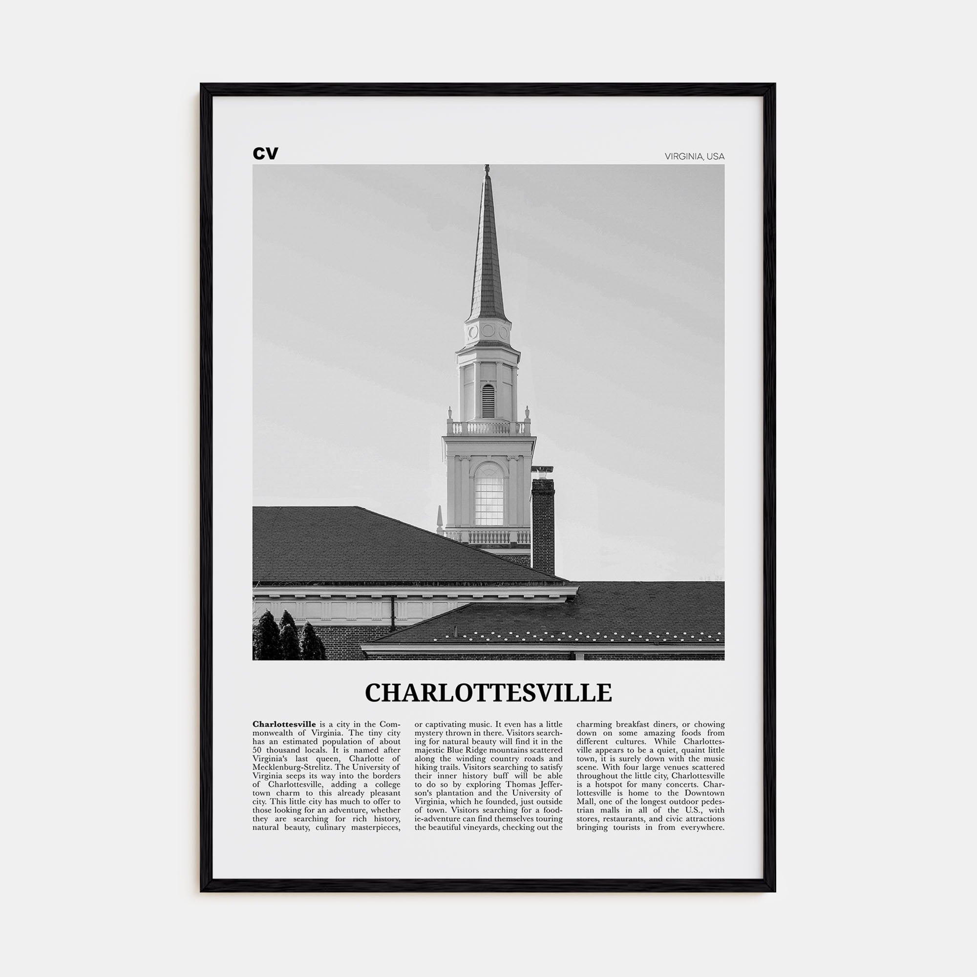 Charlottesville Travel B&W No 1 Poster