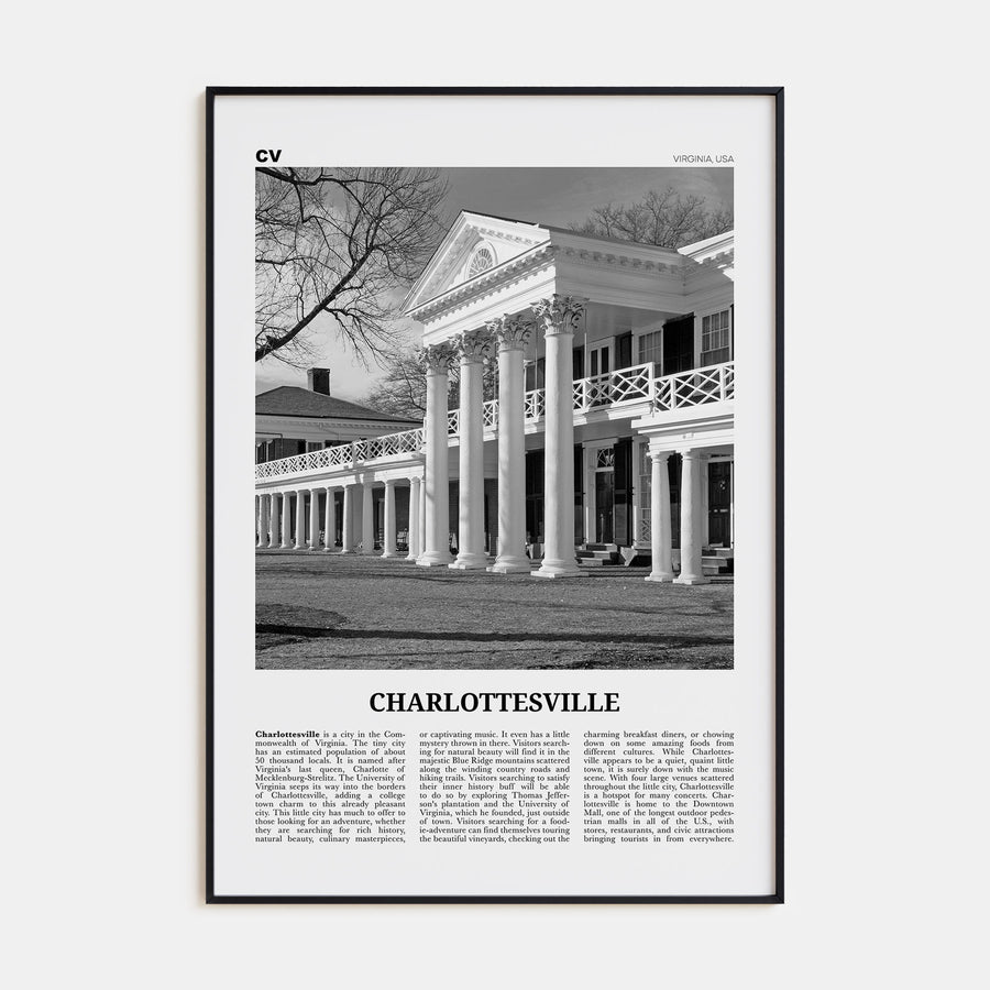 Charlottesville Travel B&W No 2 Poster