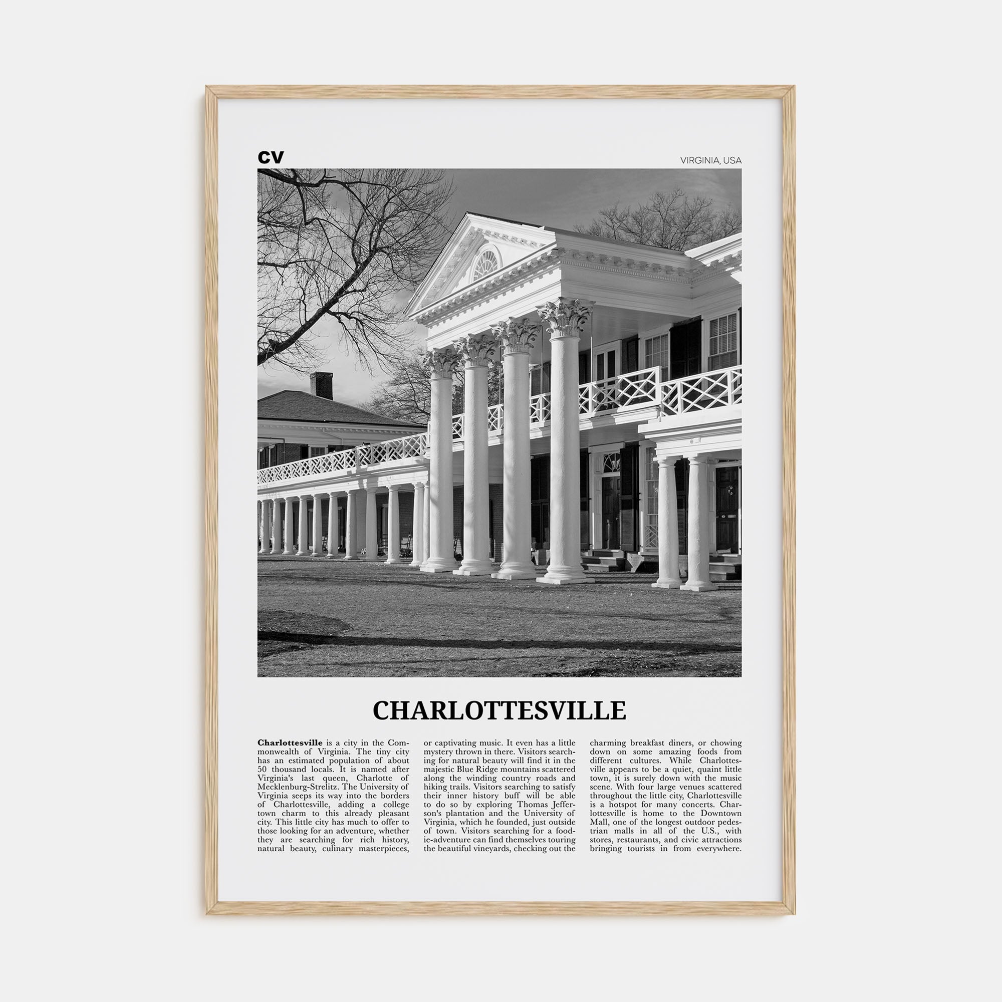 Charlottesville Travel B&W No 2 Poster