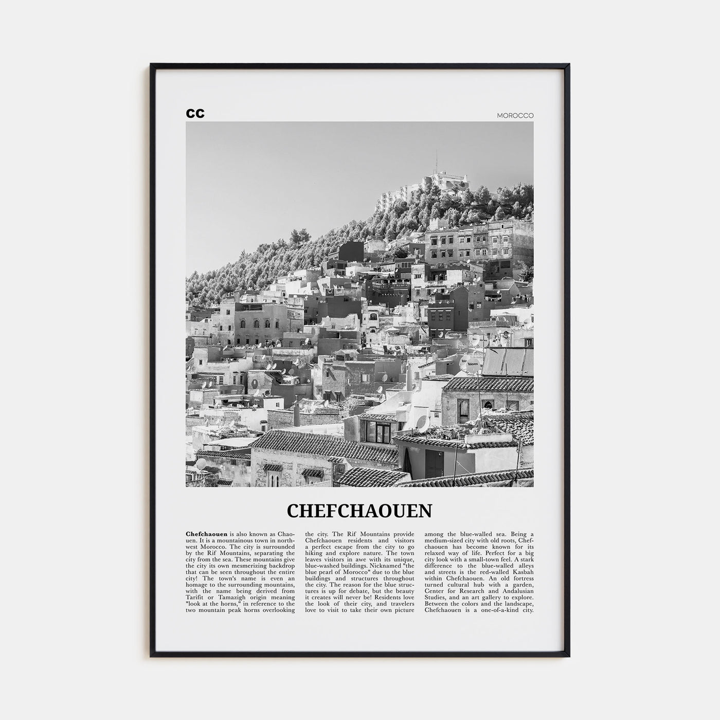 Chefchaouen Travel B&W Poster
