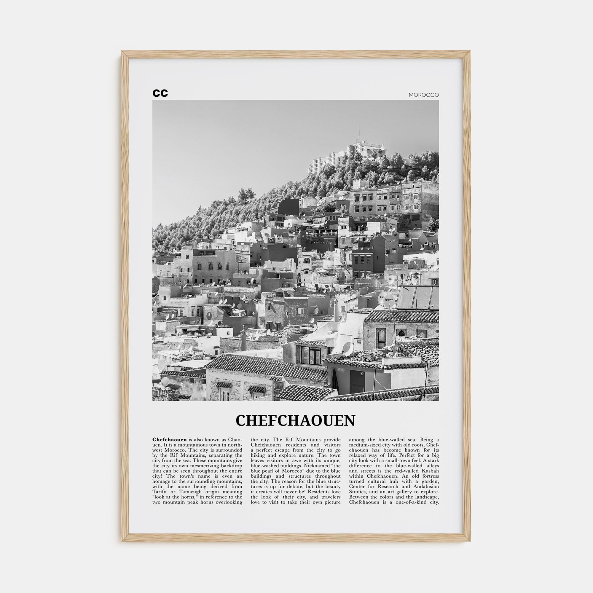 Chefchaouen Travel B&W Poster