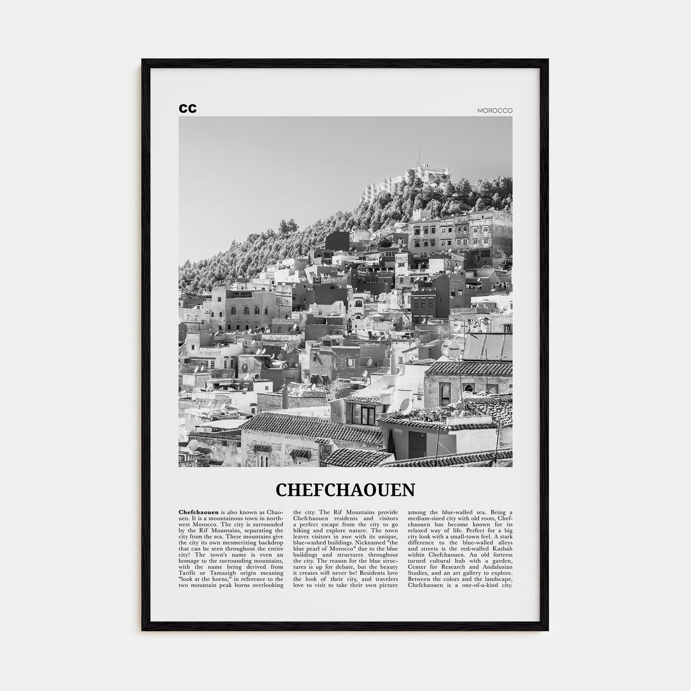 Chefchaouen Travel B&W Poster