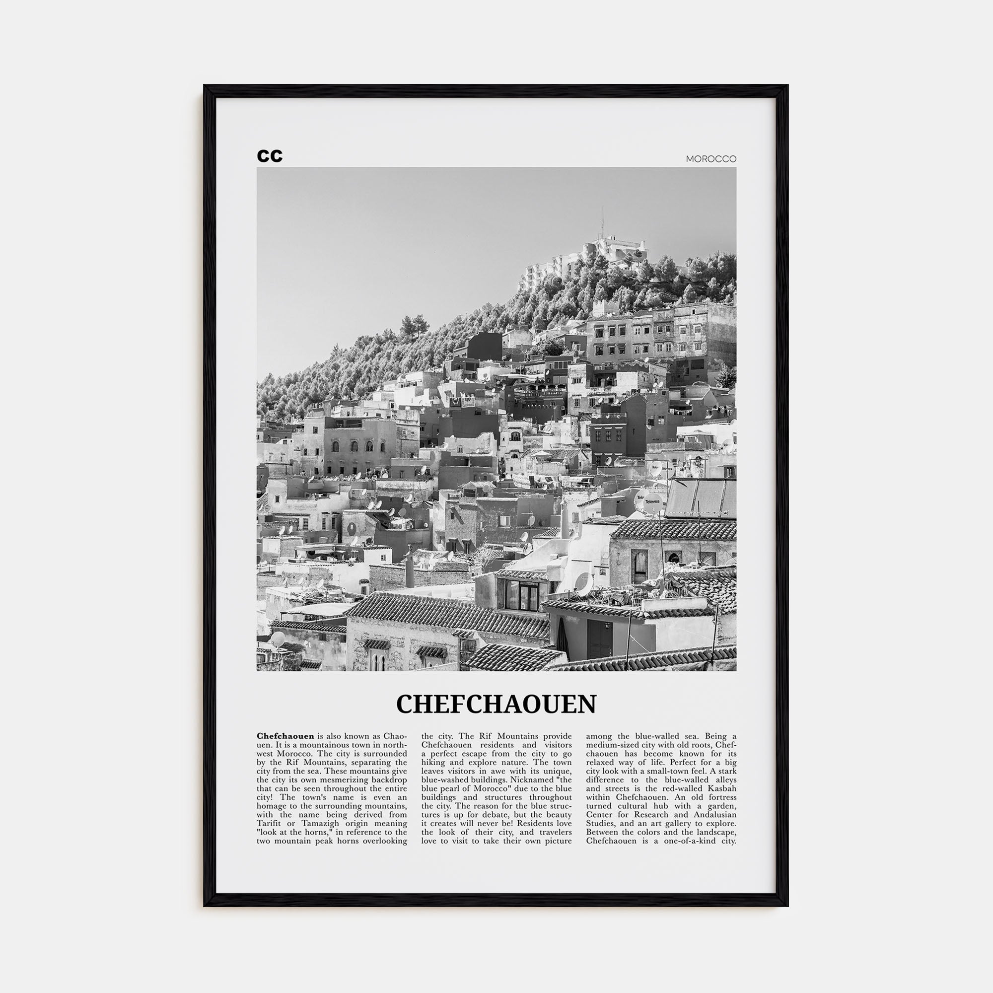 Chefchaouen Travel B&W Poster