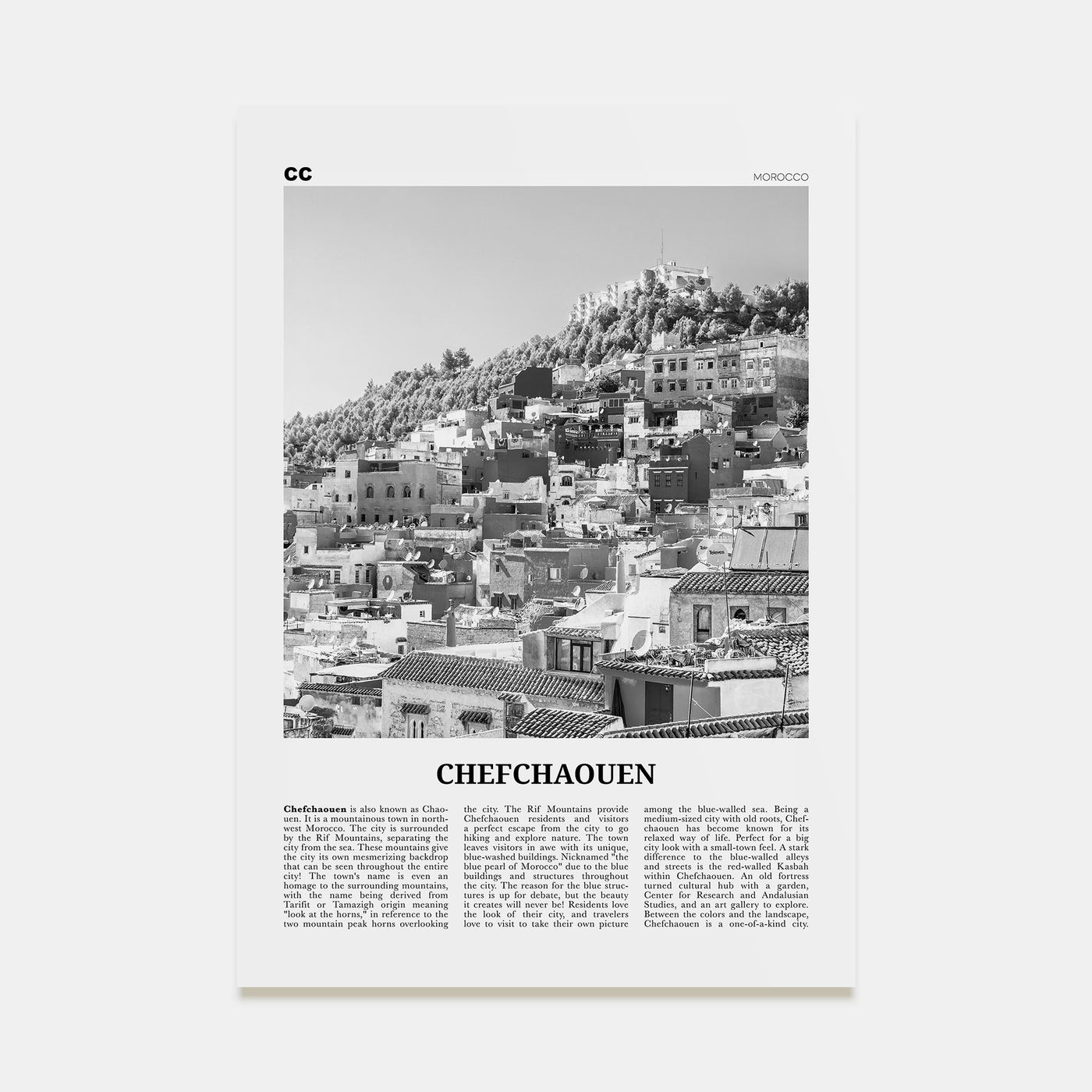 Chefchaouen Travel B&W Poster