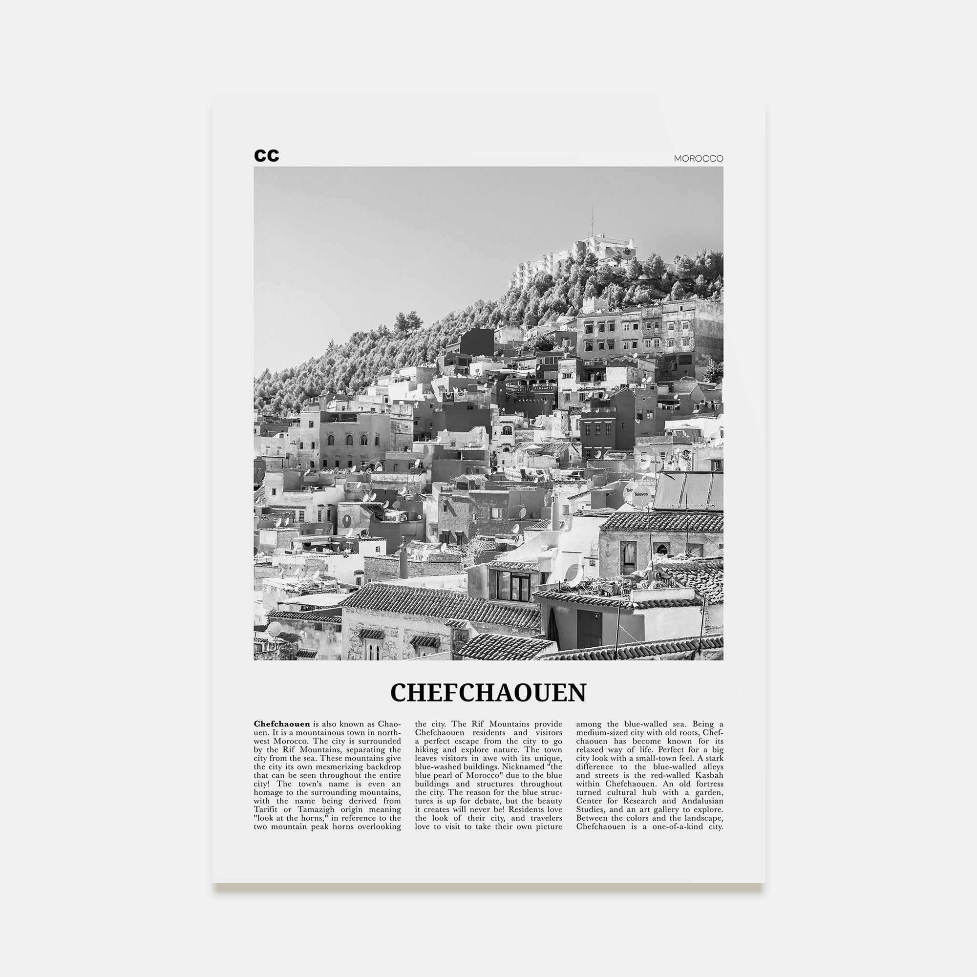 Chefchaouen Travel B&W Poster