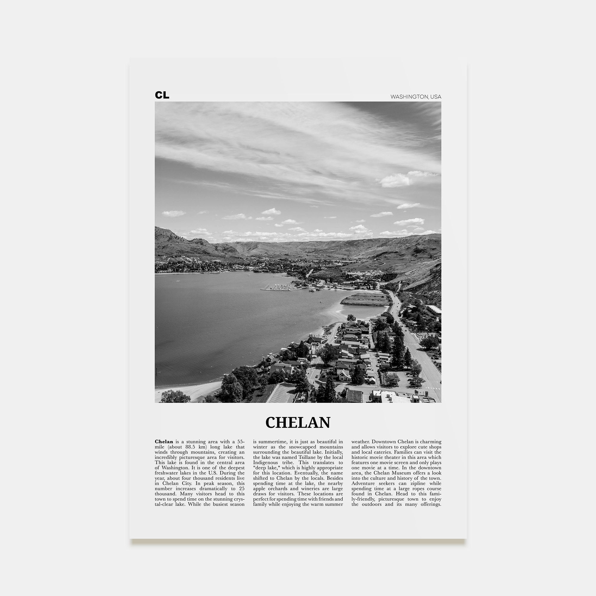 Chelan Travel B&W Poster