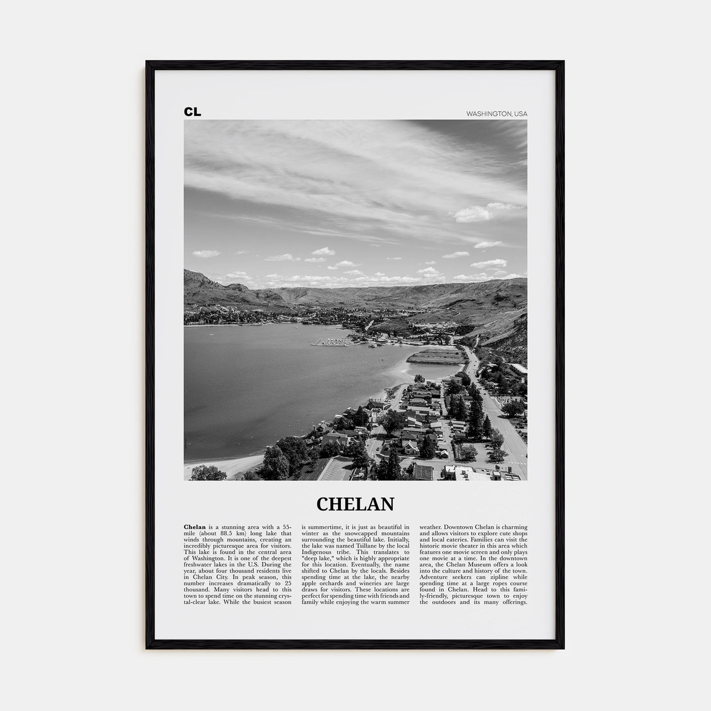 Chelan Travel B&W Poster