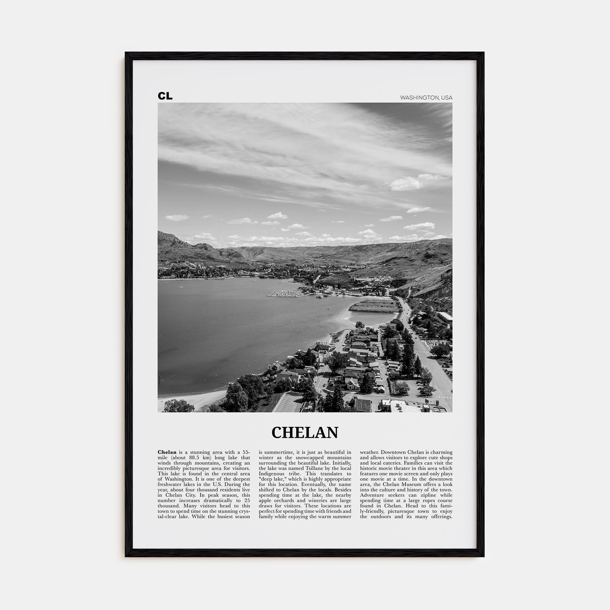 Chelan Travel B&W Poster