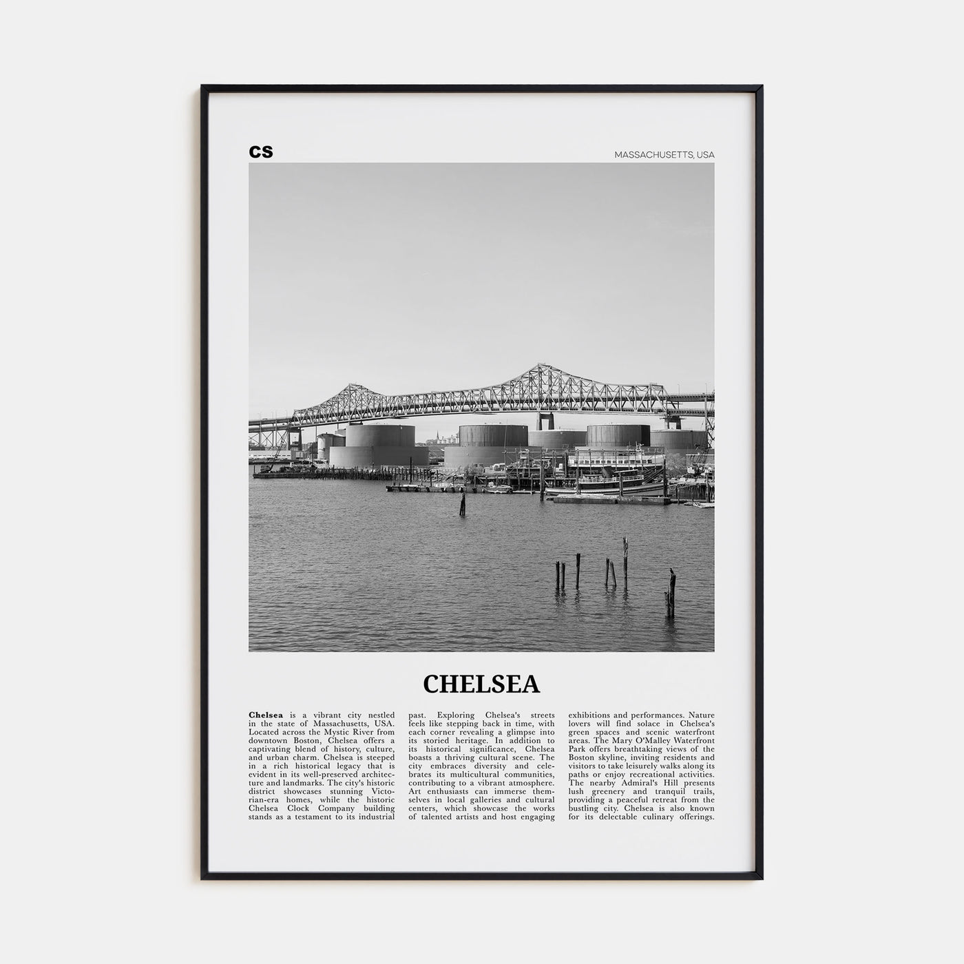 Chelsea, Massachusetts Travel B&W Poster